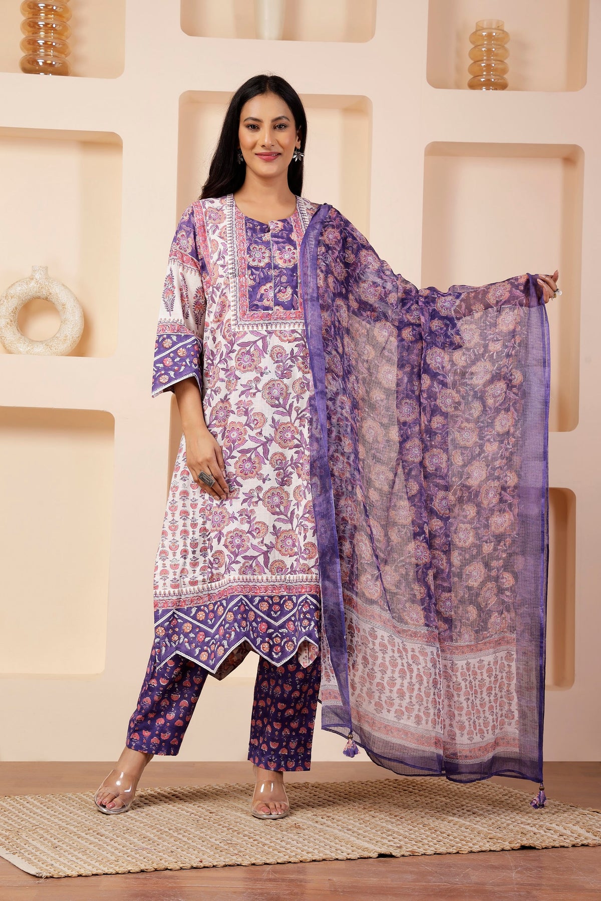 Royal Violet Sheer Cotton Kota Doria Dupatta
