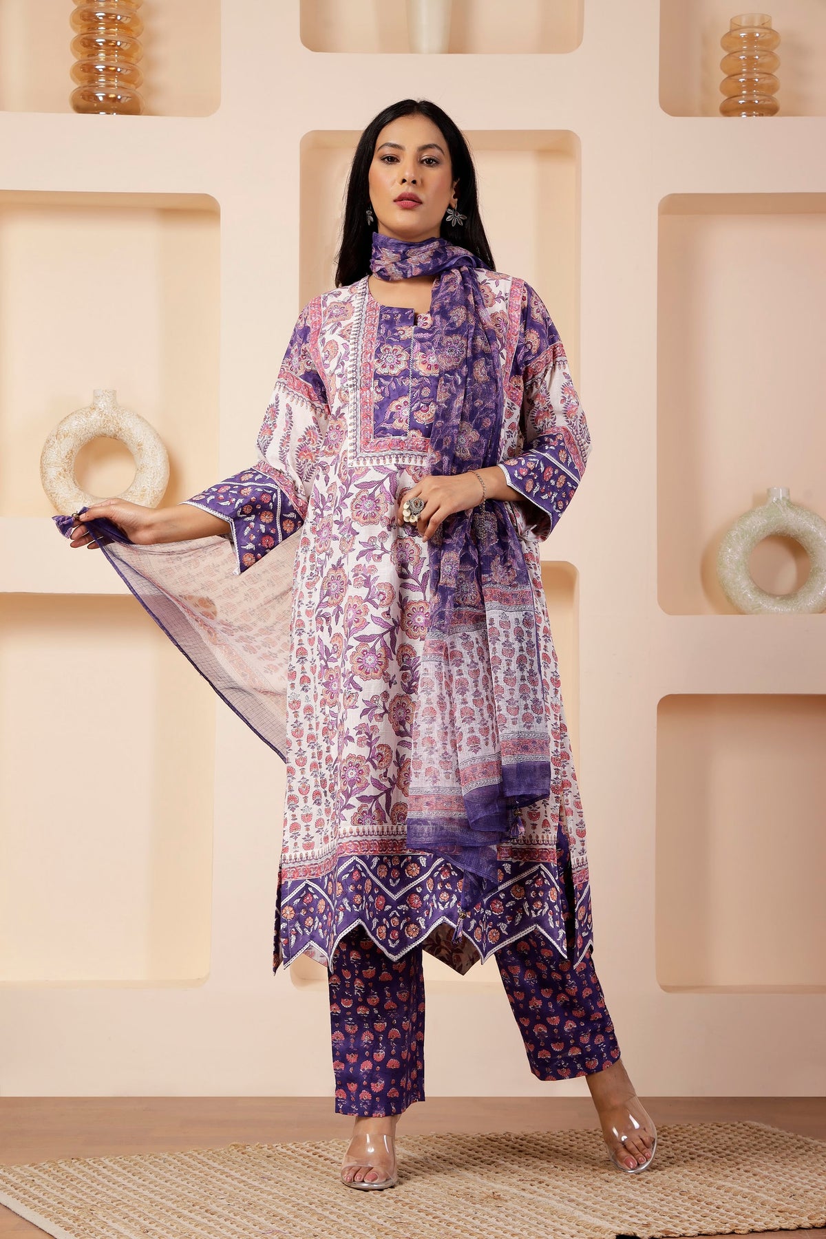 Orchid Heritage Multi-Print Kurta Set with Kota Dupatta