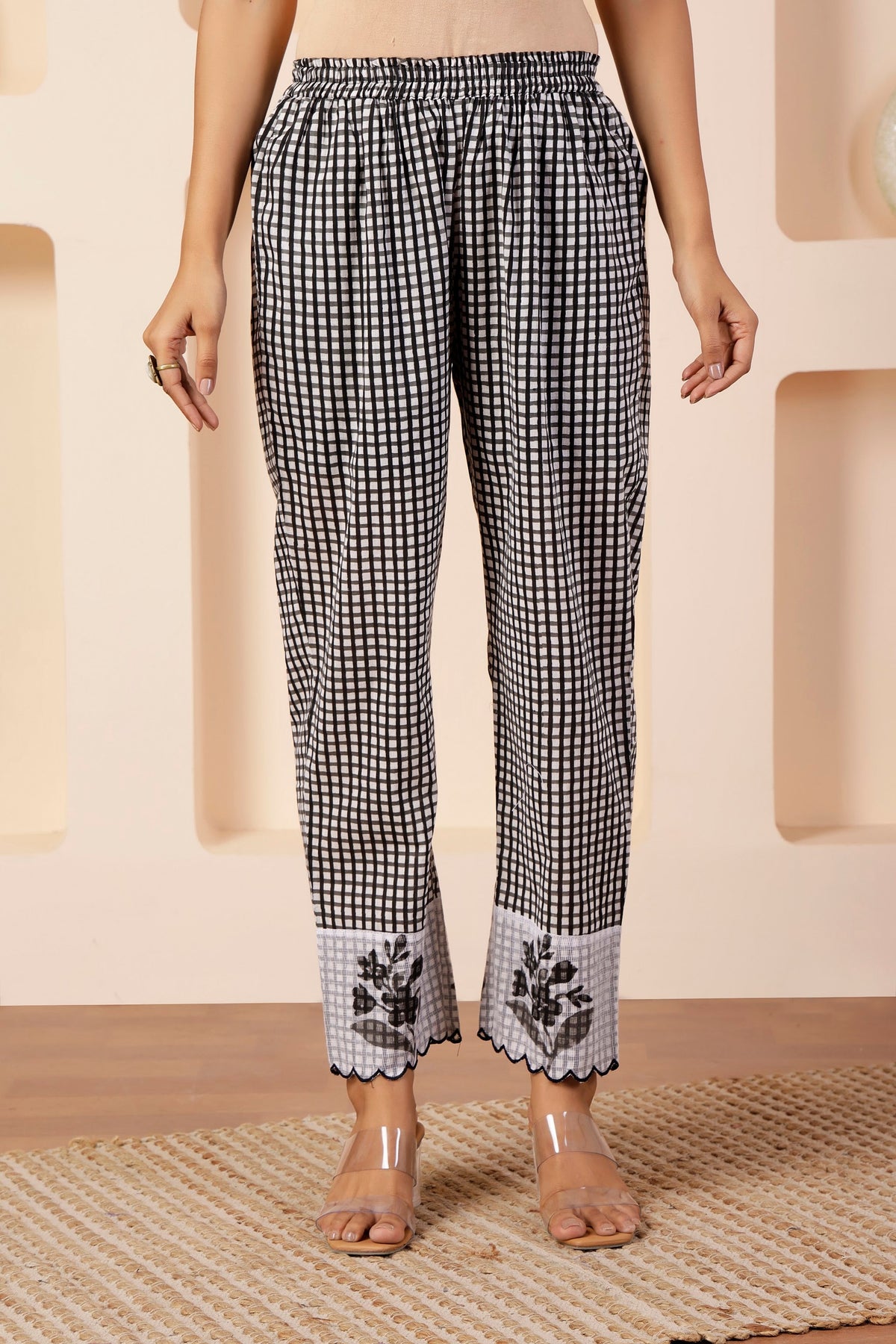 Classic Black & White Checkered Smart Pants with Dual Pockets