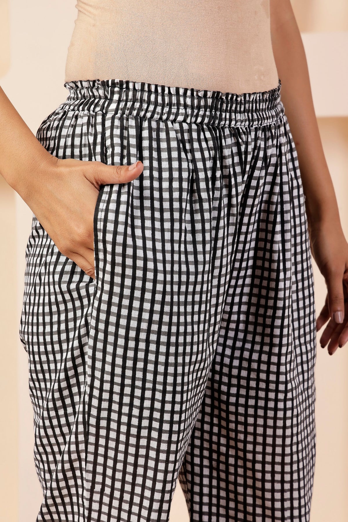 Classic Black & White Checkered Smart Pants with Dual Pockets