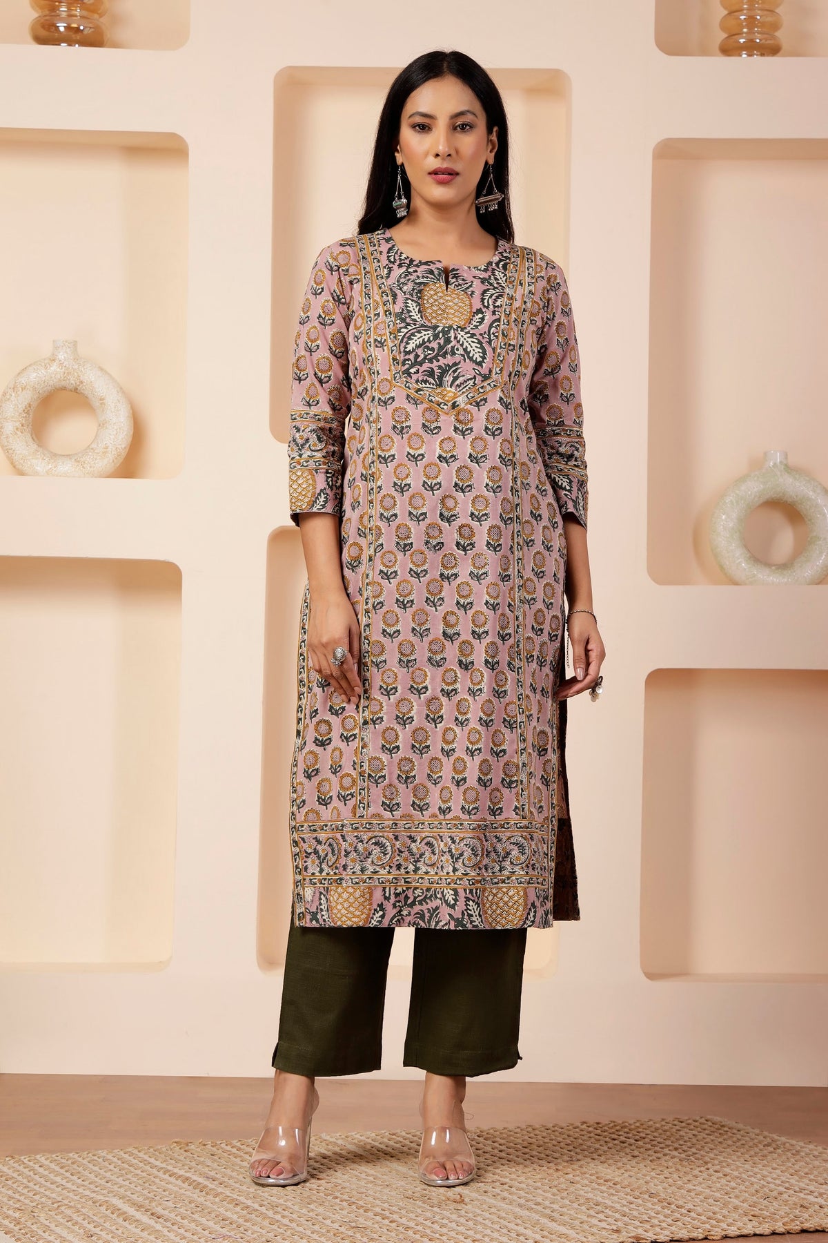 Dusk Pink Hand-Block Print Straight Kurta