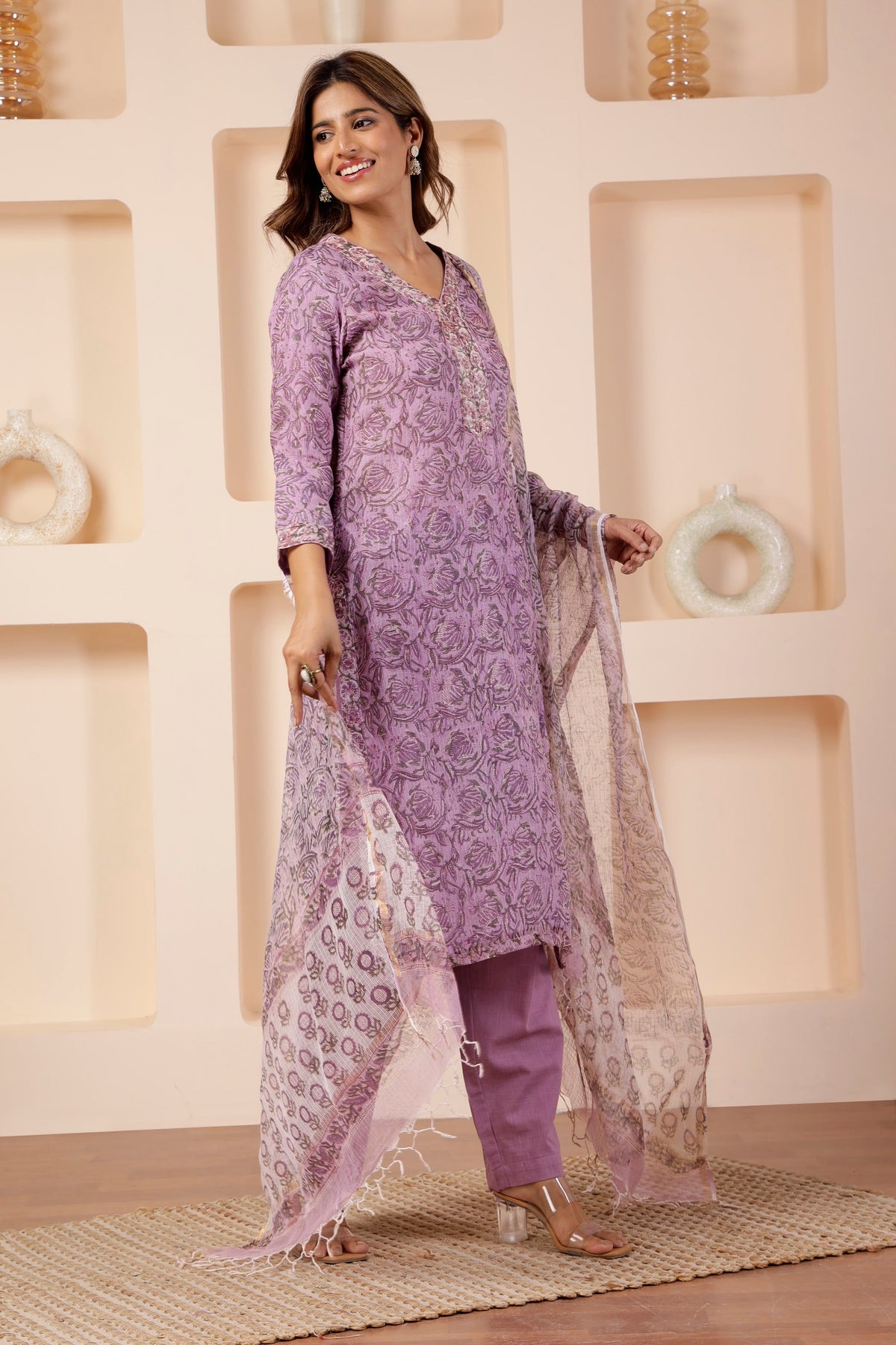 Lavender-Mauve Sheer Cotton Kota Doria Dupatta