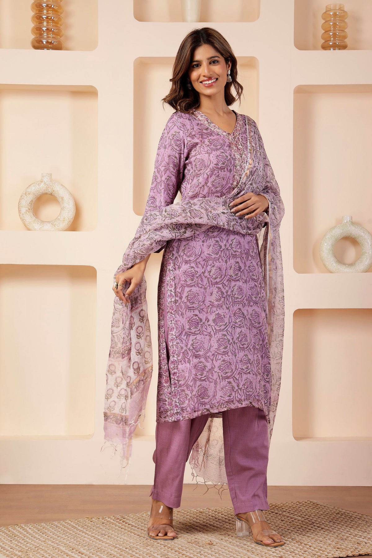 Lavender-Mauve Sheer Cotton Kota Doria Dupatta