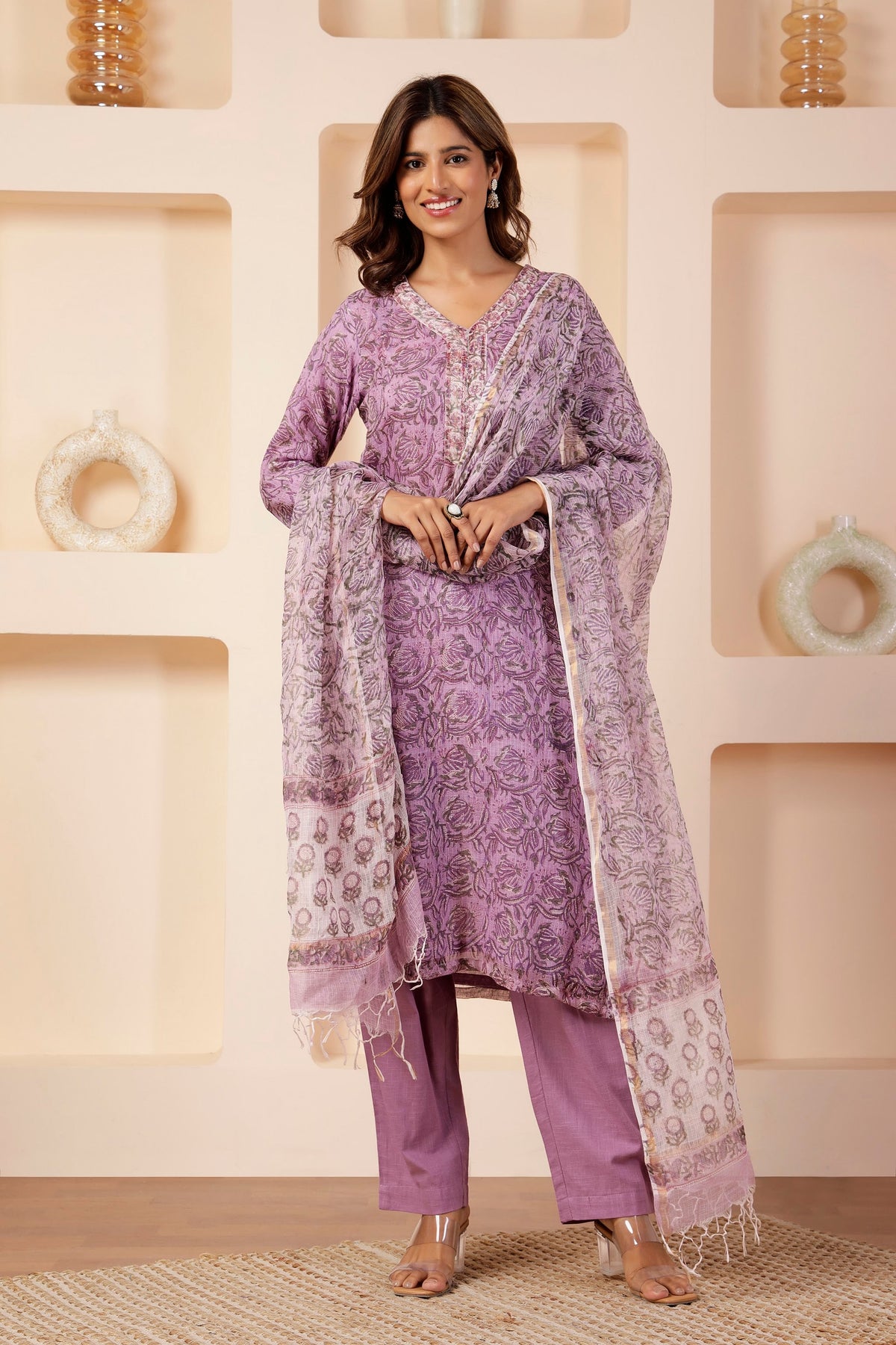 Lavender-Mauve Sheer Cotton Kota Doria Dupatta