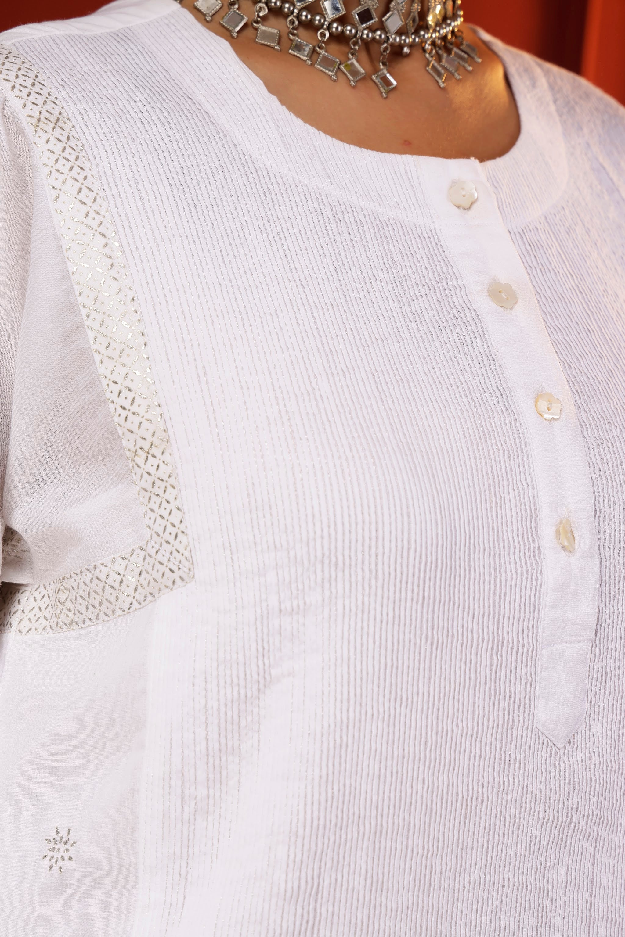 White Kalidaar Kurta with Micro Pintucks & Zari Thread
