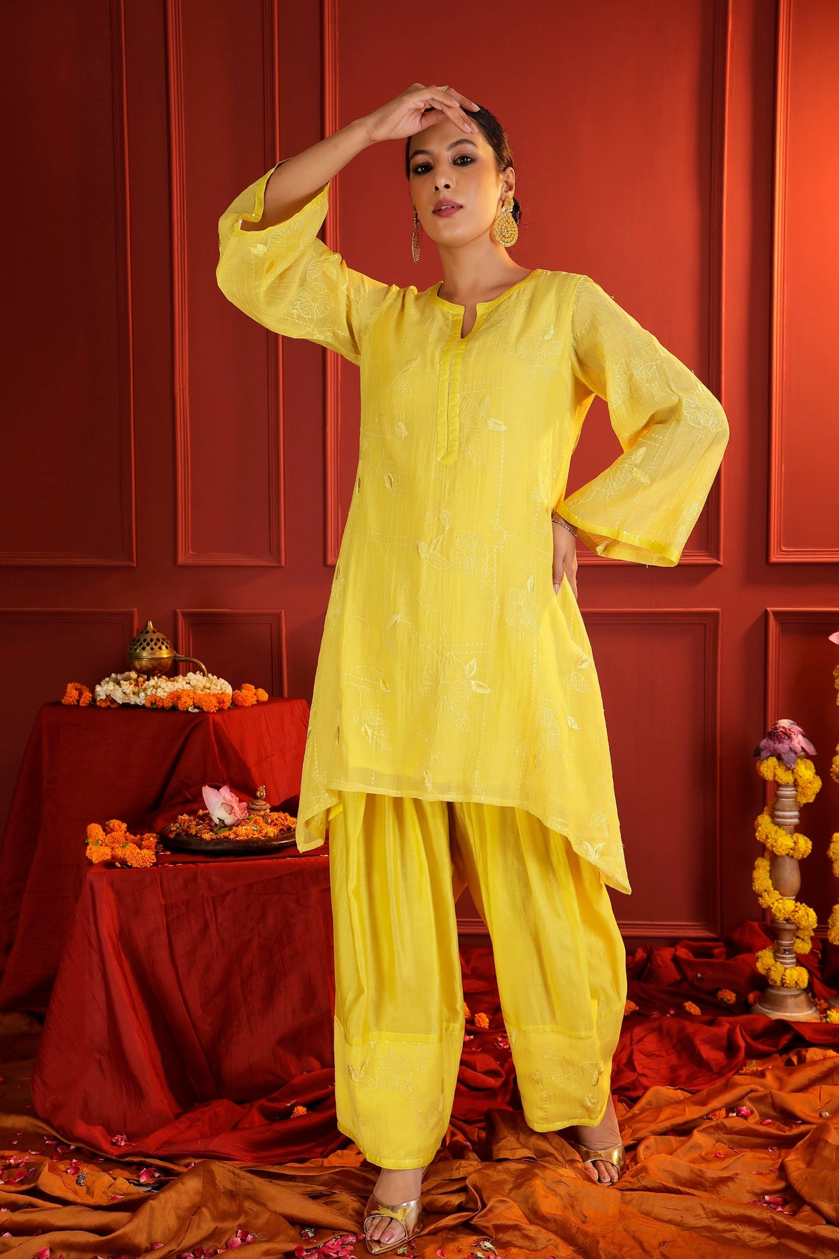 Sunshine Yellow Mul Chanderi Tunic & Farshi Salwar Set