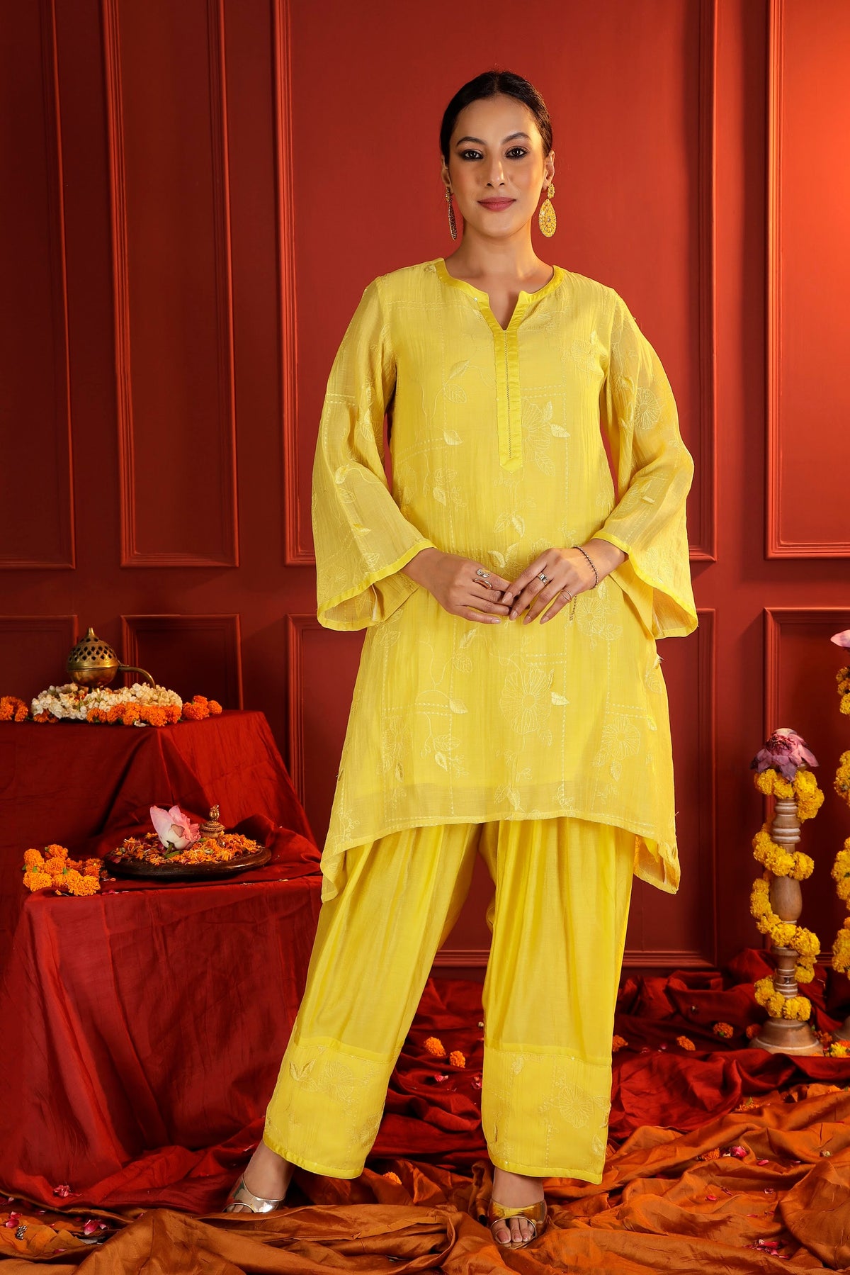 Sunshine Yellow Mul Chanderi Tunic & Farshi Salwar Set