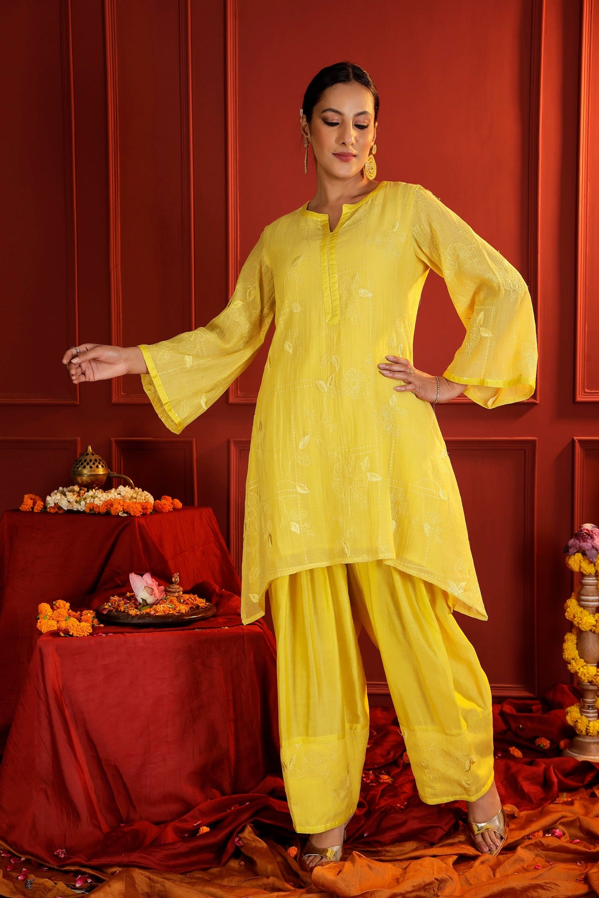Sunshine Yellow Mul Chanderi Tunic & Farshi Salwar Set