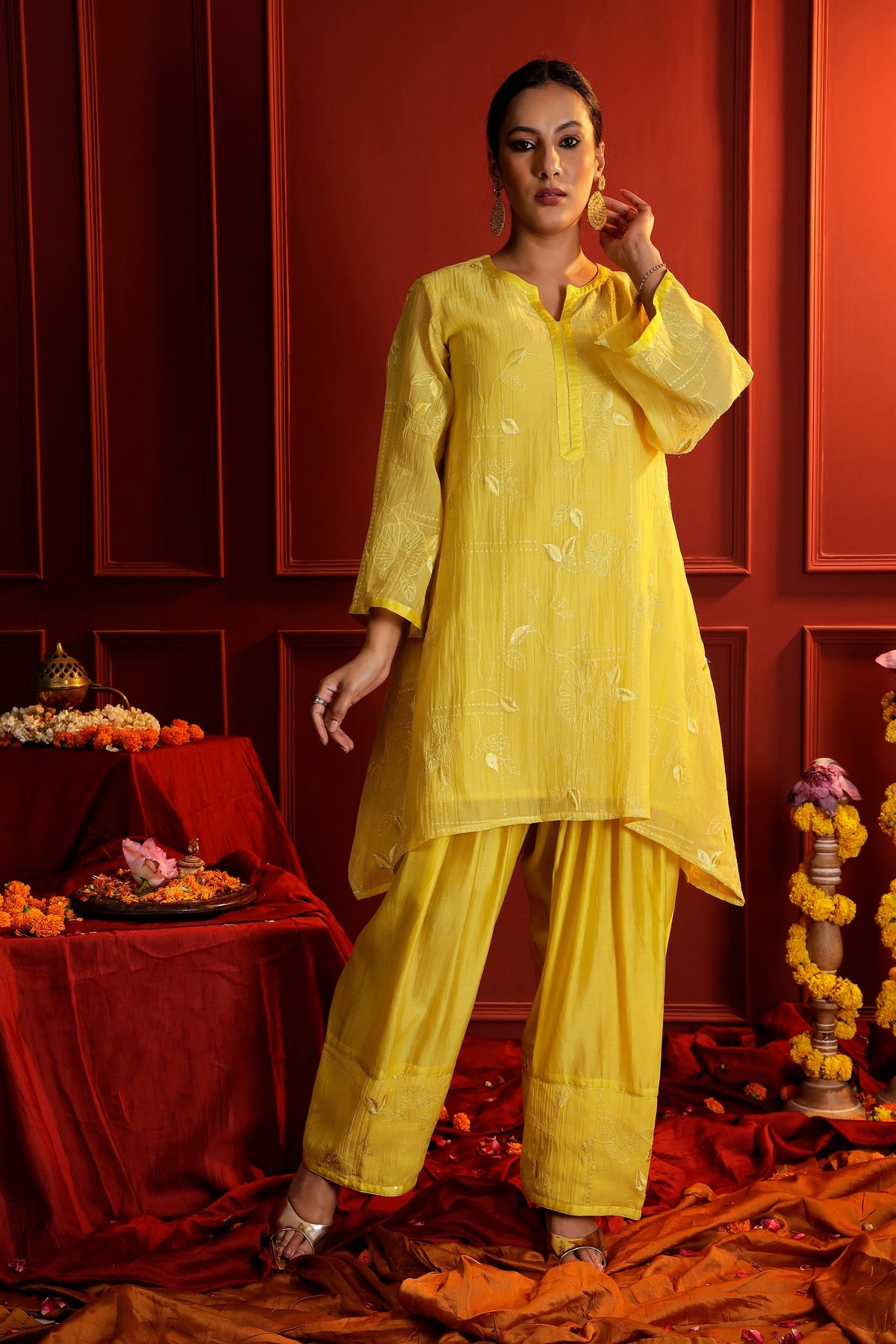 Sunshine Yellow Mul Chanderi Tunic & Farshi Salwar Set