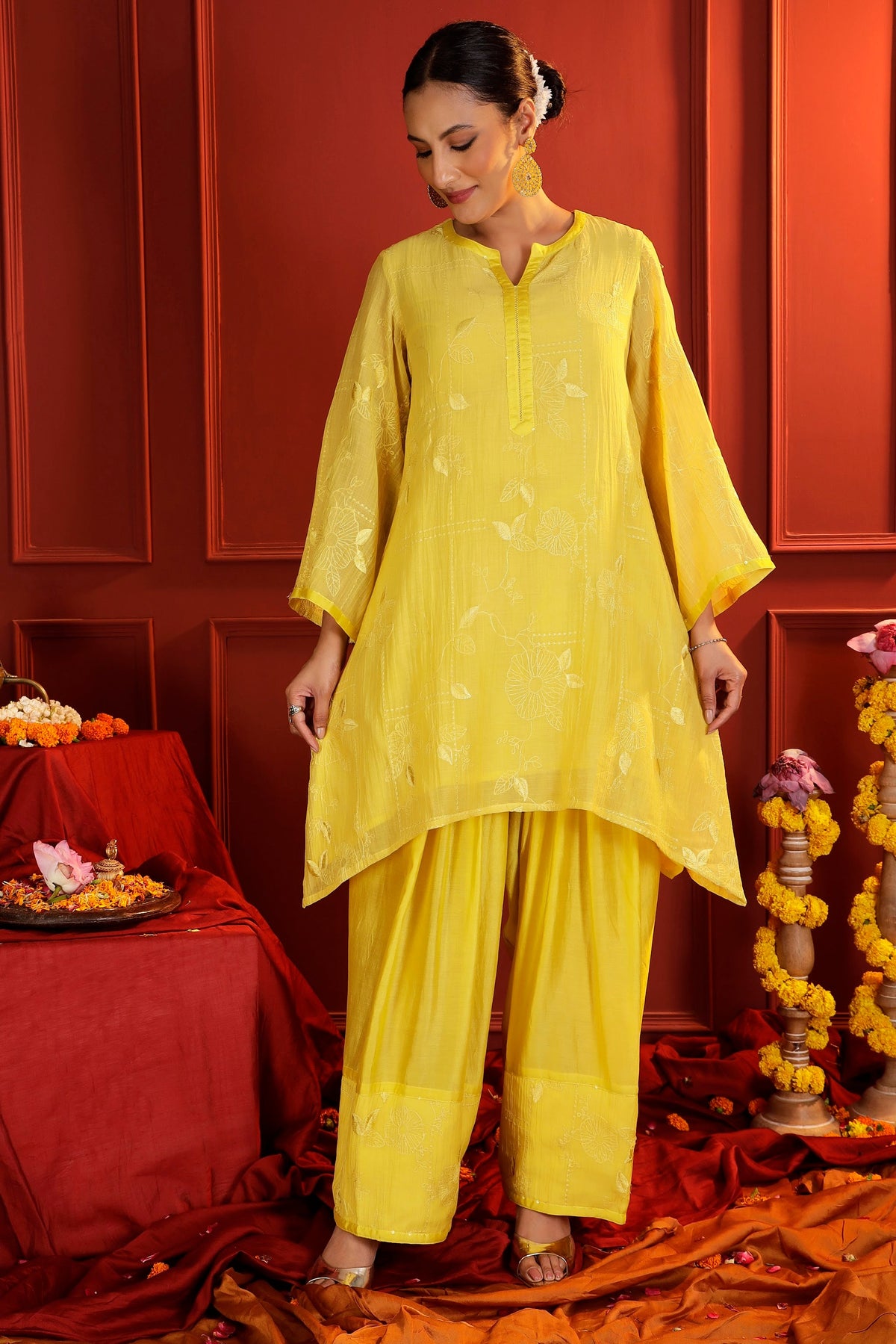 Sunshine Yellow Mul Chanderi Tunic & Farshi Salwar Set