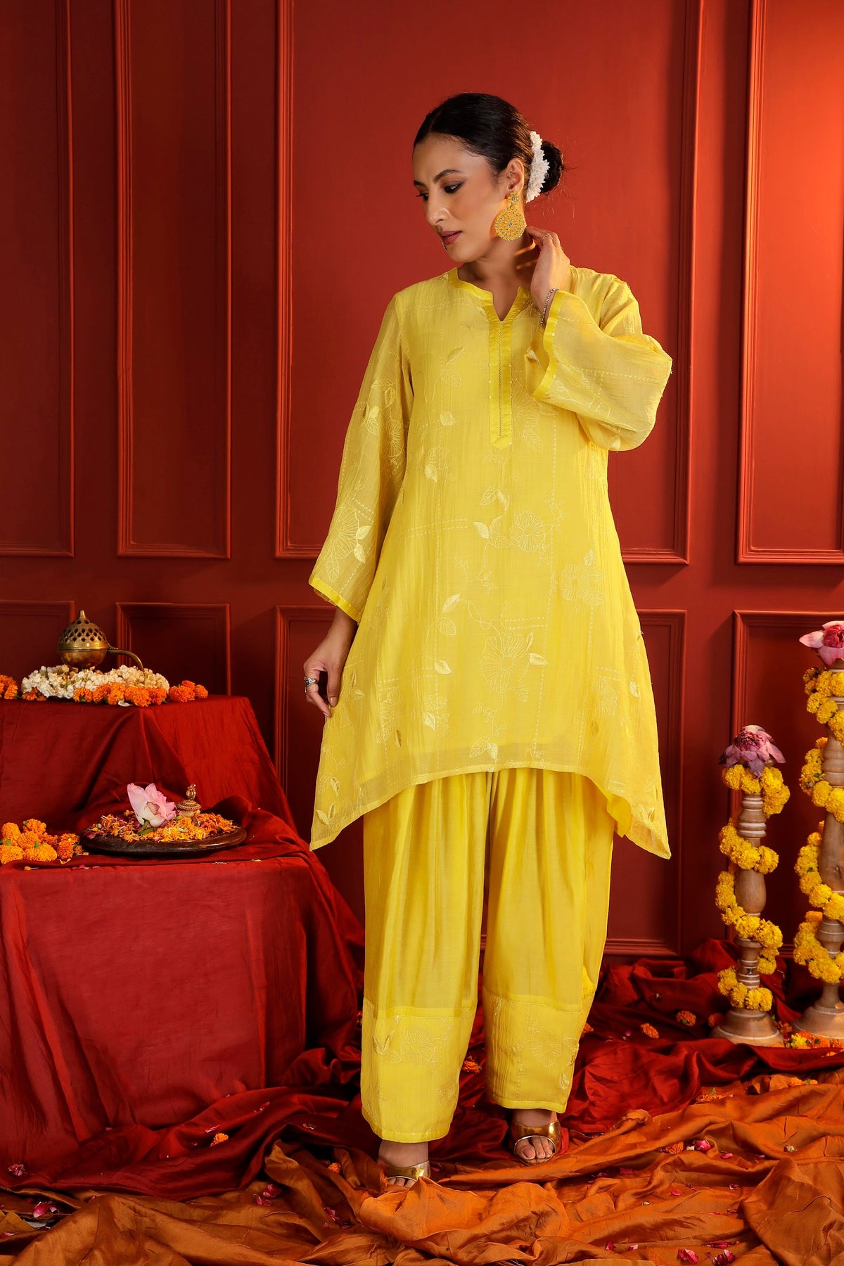 Sunshine Yellow Mul Chanderi Tunic & Farshi Salwar Set