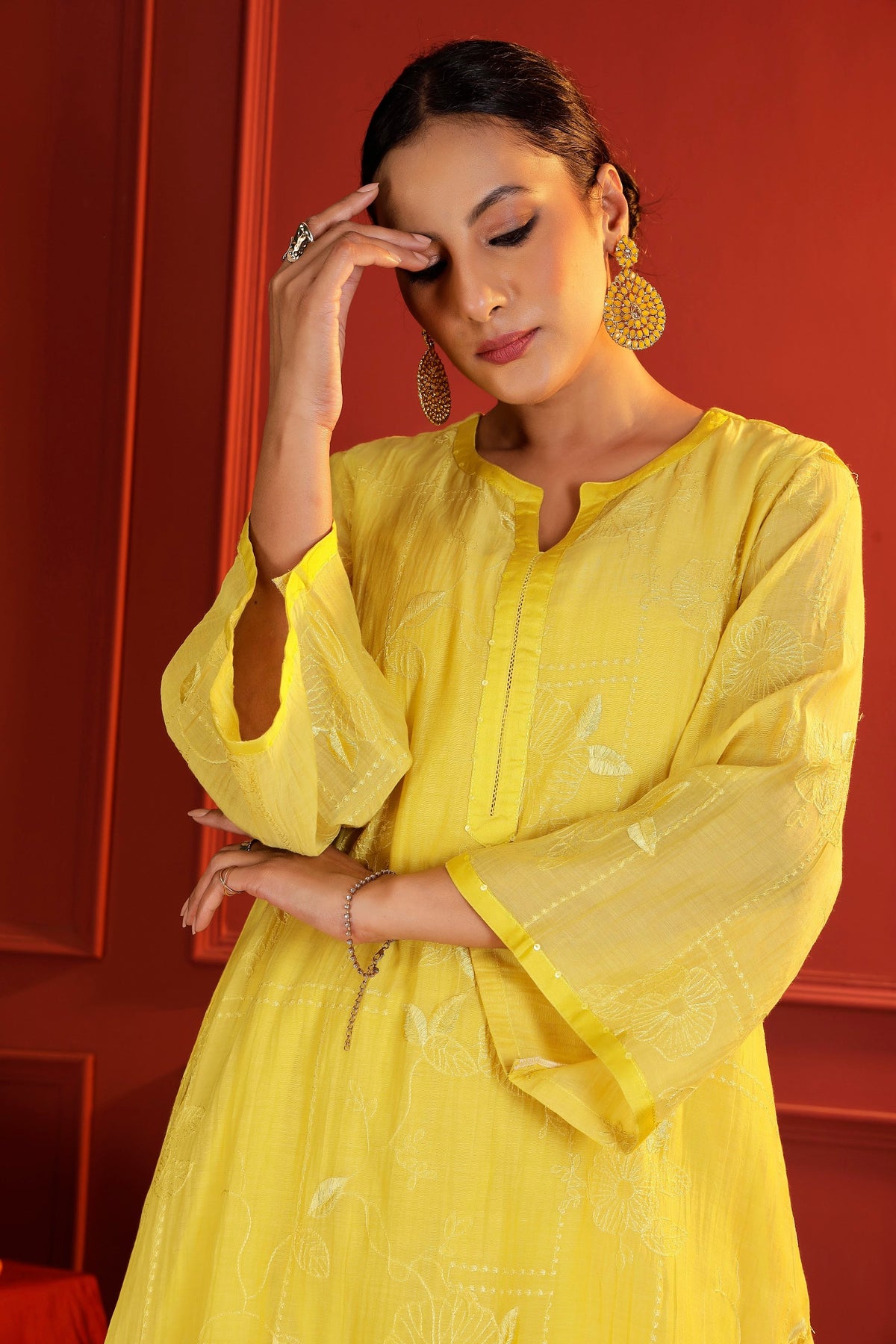 Sunshine Yellow Mul Chanderi Tunic & Farshi Salwar Set