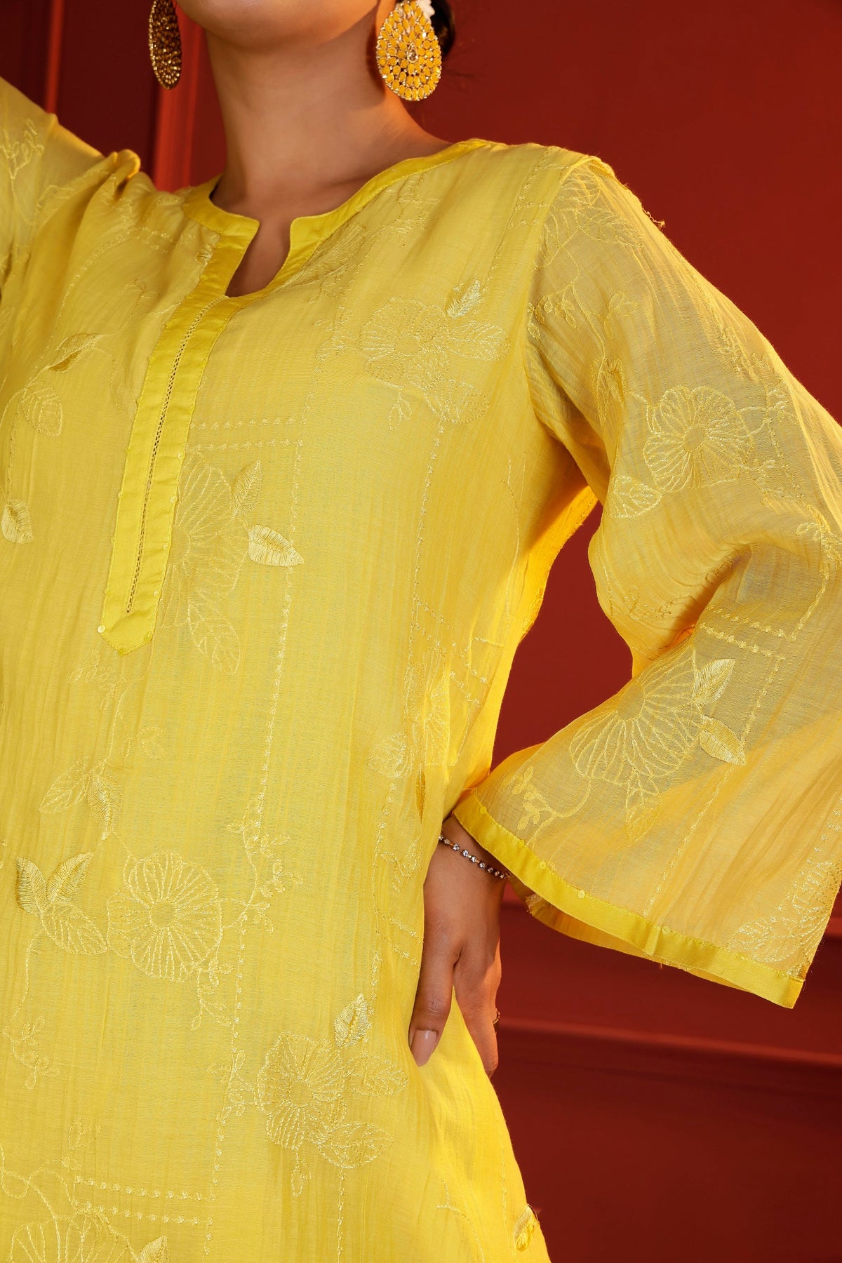 Sunshine Yellow Mul Chanderi Tunic & Farshi Salwar Set