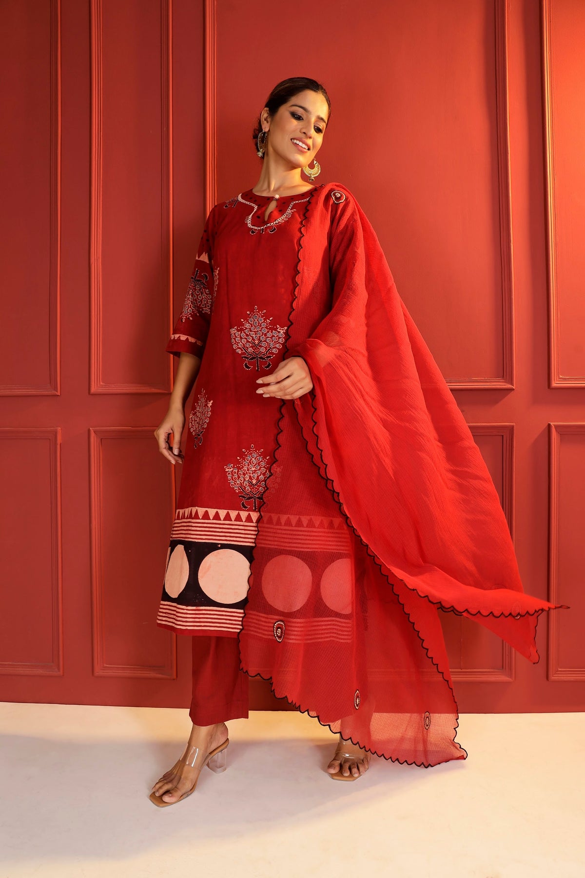 Madder Red Sheer Cotton Kota Doria Dupatta