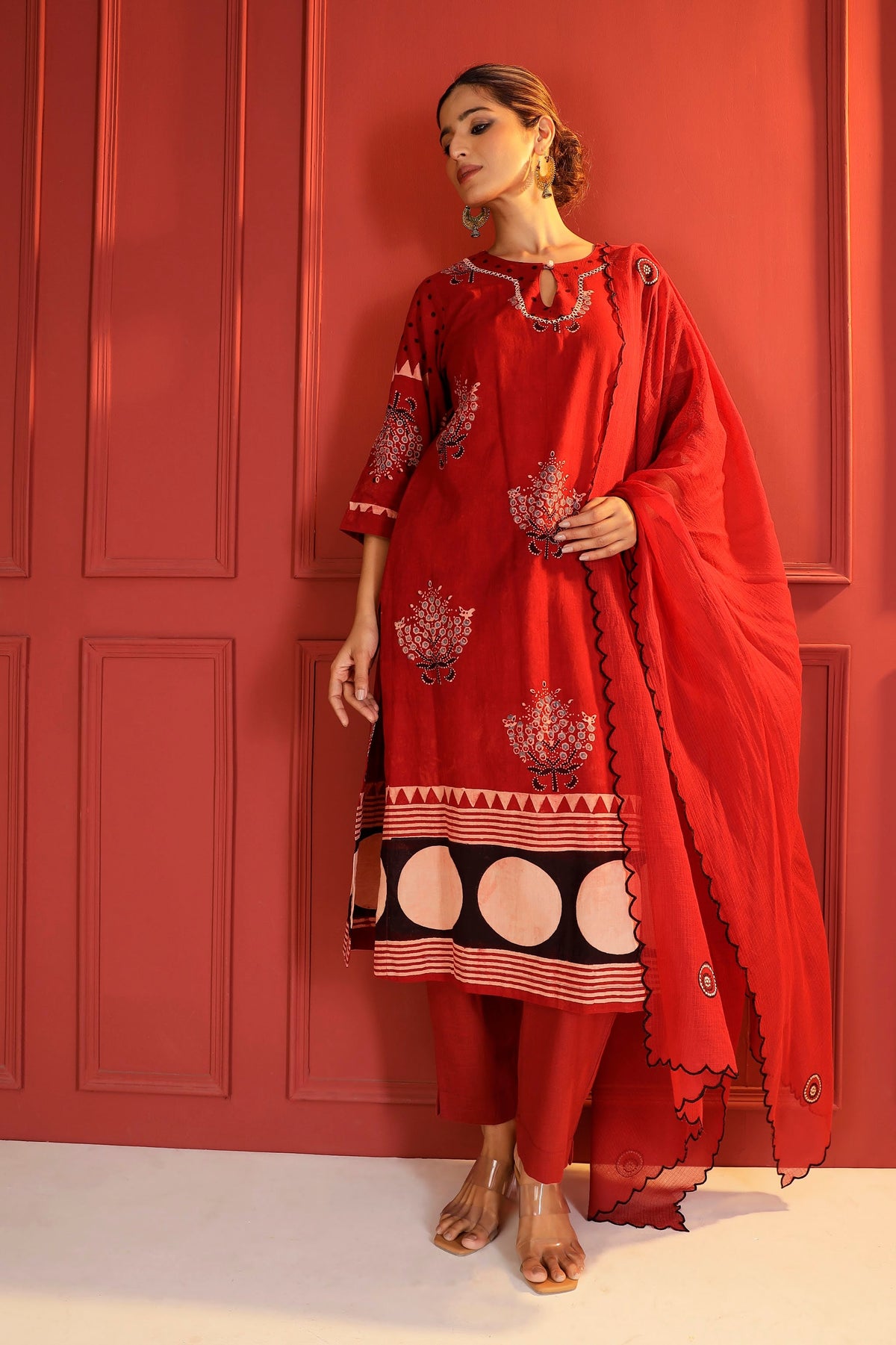 Madder Red Sheer Cotton Kota Doria Dupatta