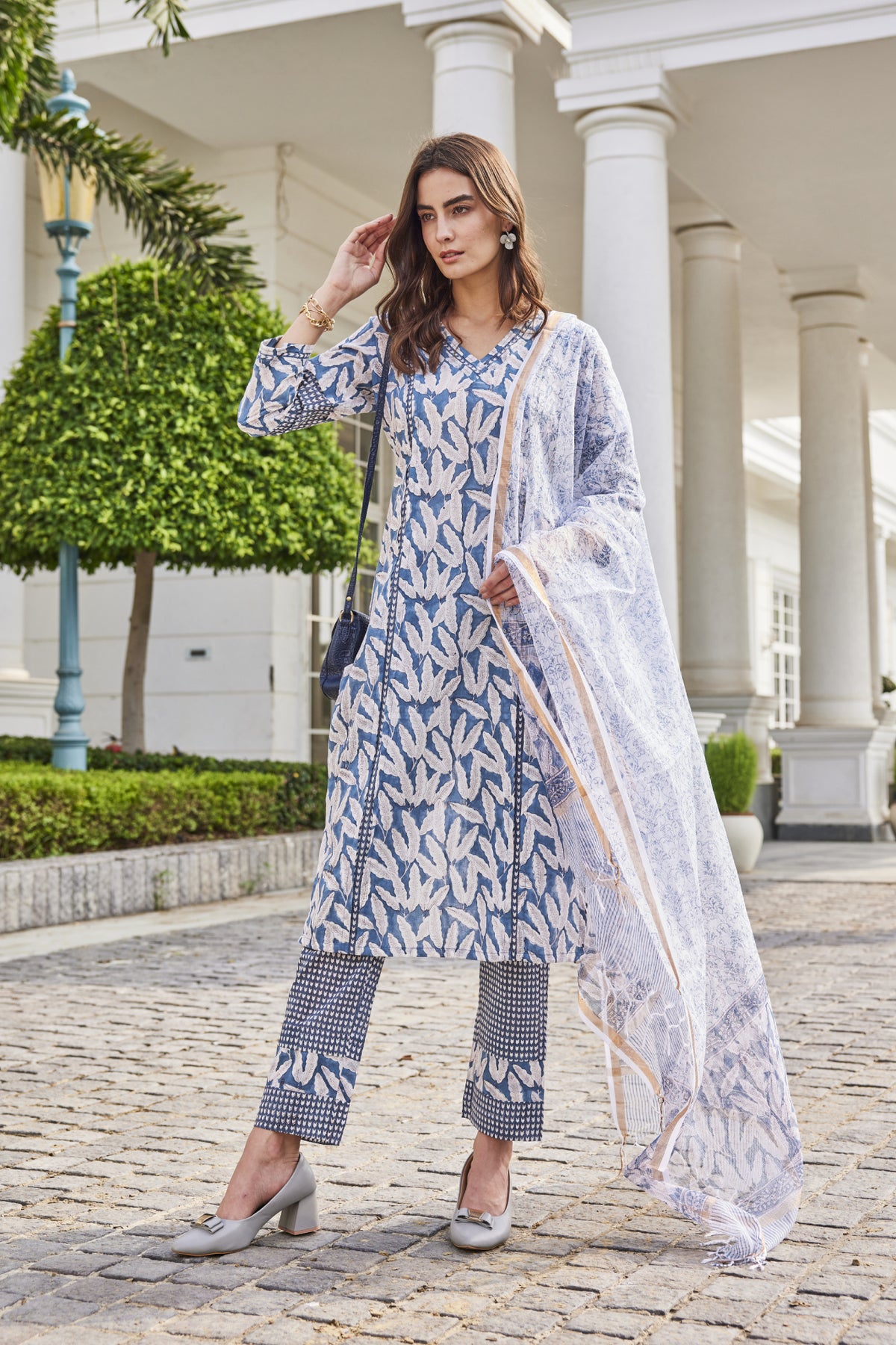 Hand-Blocked Cotton Mul Long Kurta