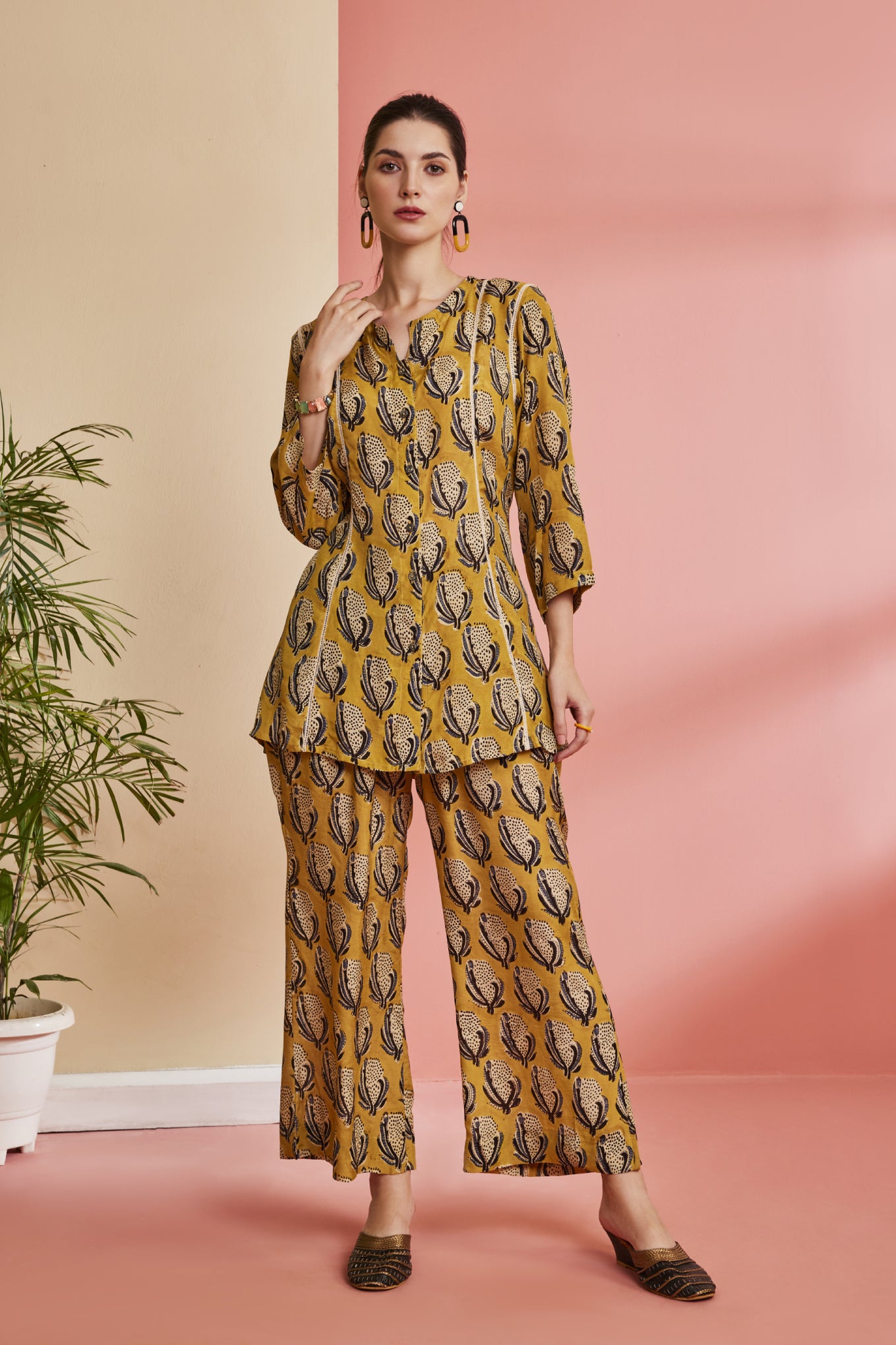 Latest Mustard Muslin Two-Piece Co-Ord Set for Women | The Vishnu Store