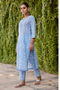 Light Blue Floral Hand Block Print Straight Kurta