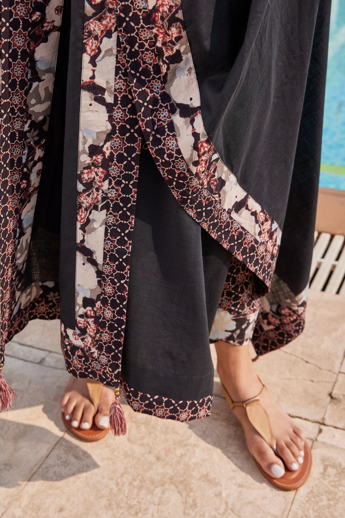 Black Cotton Dupatta With Bagru & Ajrakh Print Border