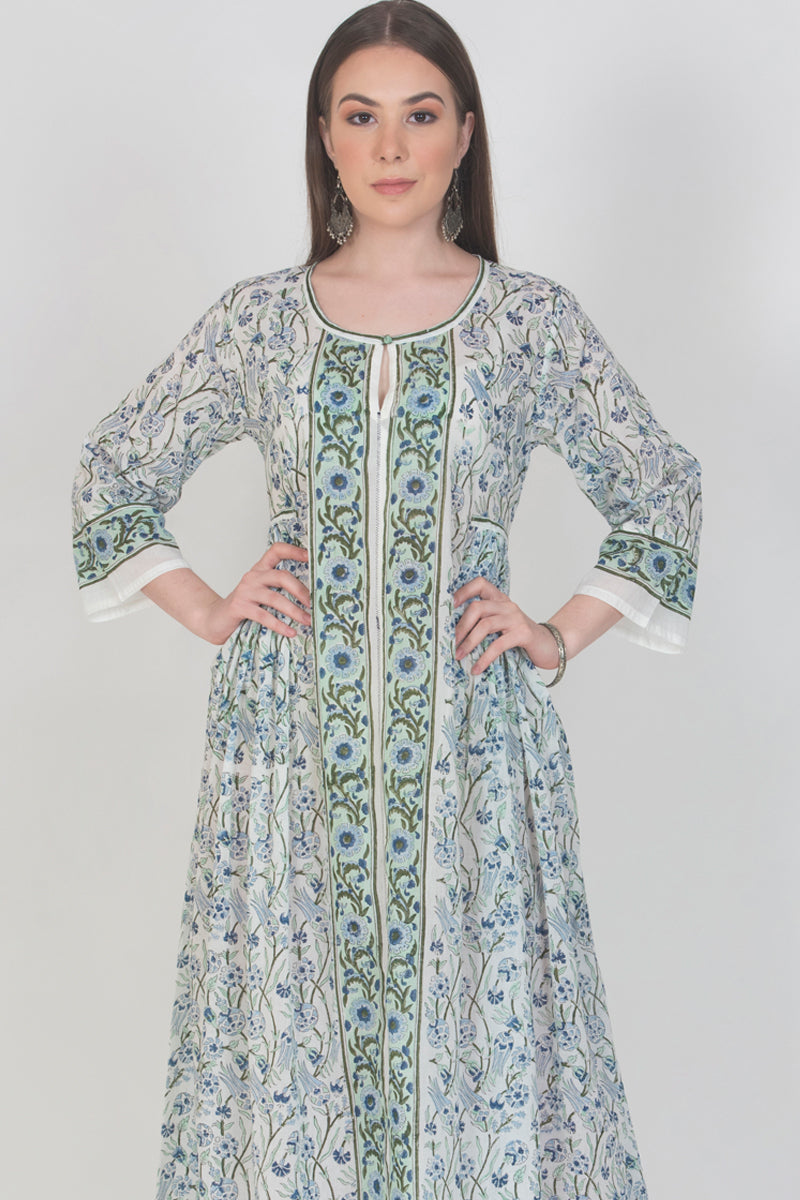 Floral Block Print Full Length Dress
