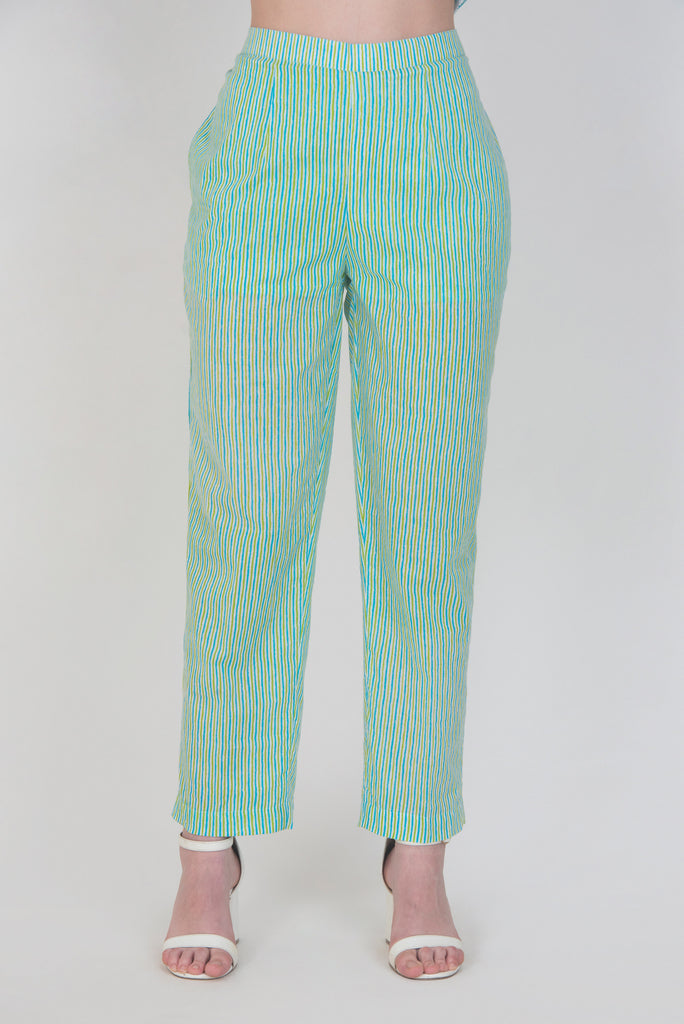 Buy Global Desi Green Striped Pants for Women Online @ Tata CLiQ