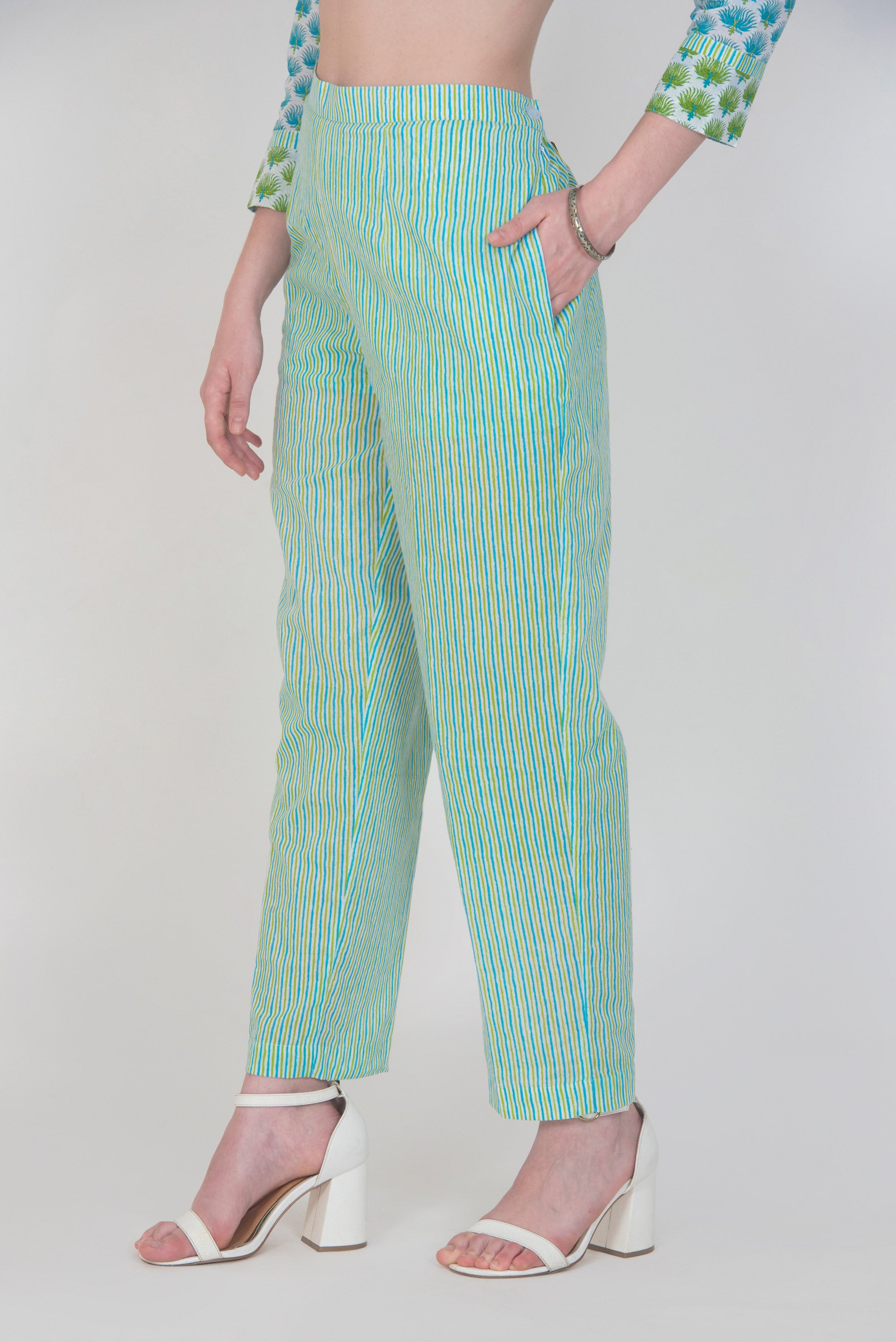 Buy Blue & White Trousers & Pants for Women by Besiva Online | Ajio.com