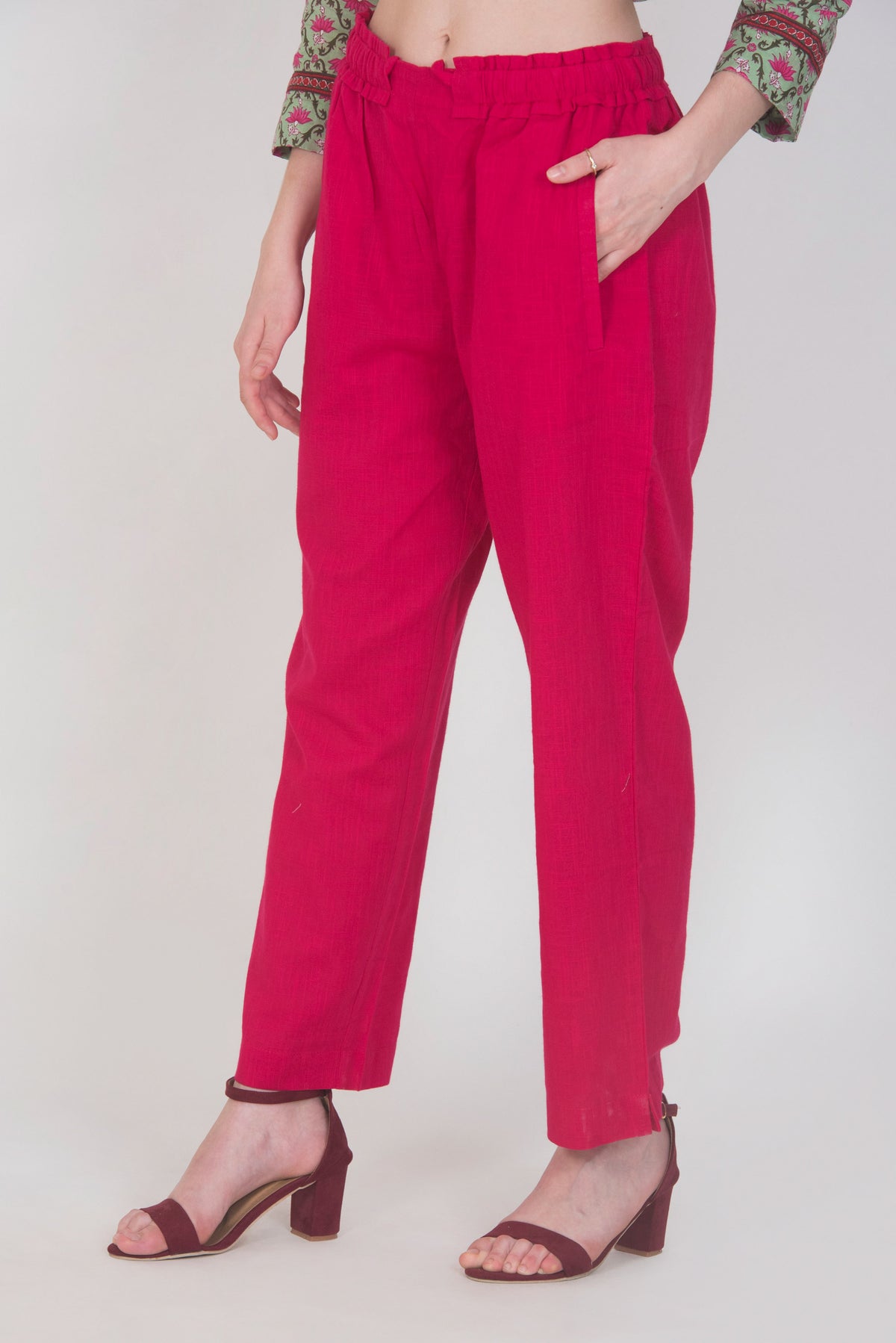Rani Pink Solid Pants with pocket