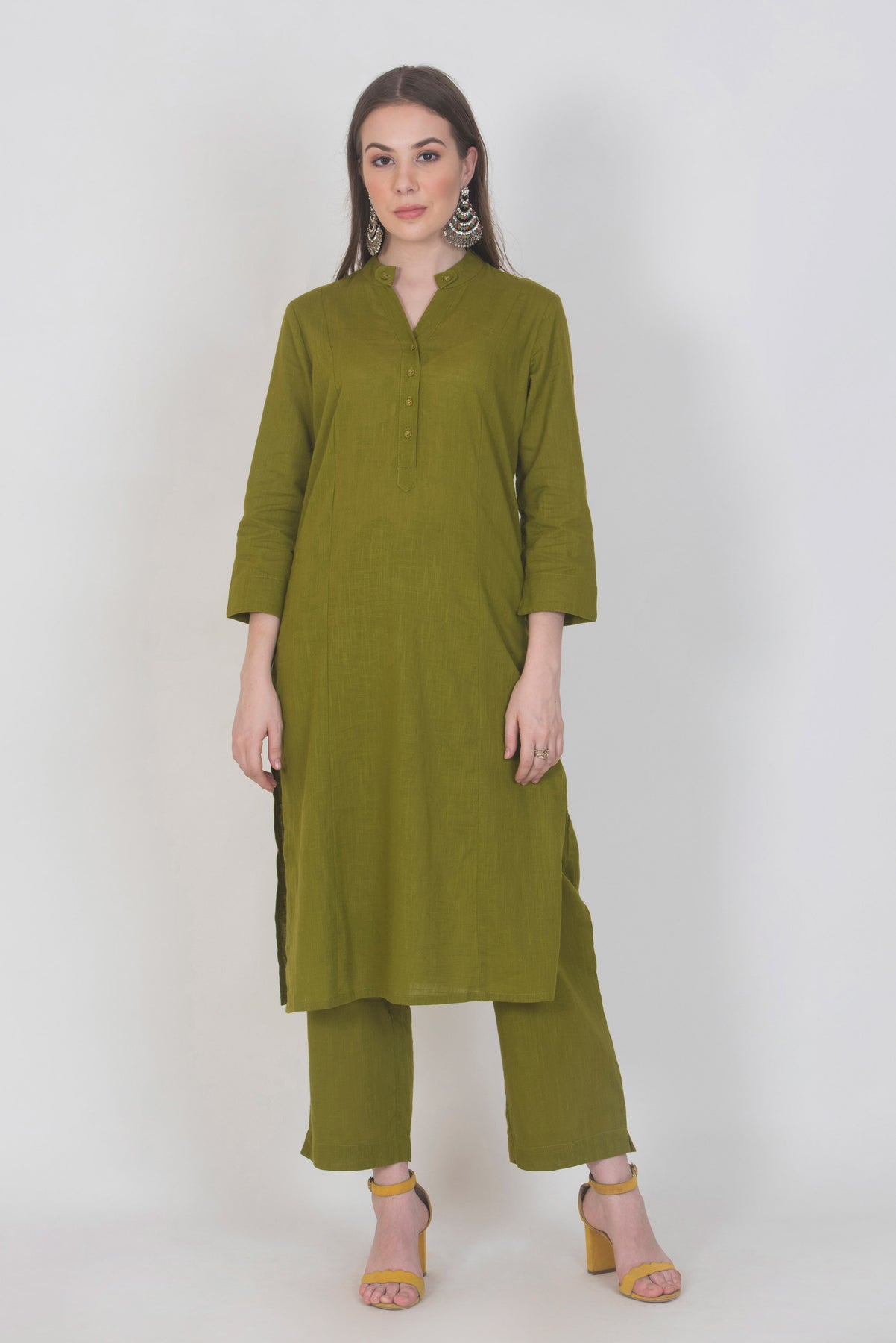 Buy Olive Green Silk Cotton Designer Readymade Kurti | Party Wear Kurtis