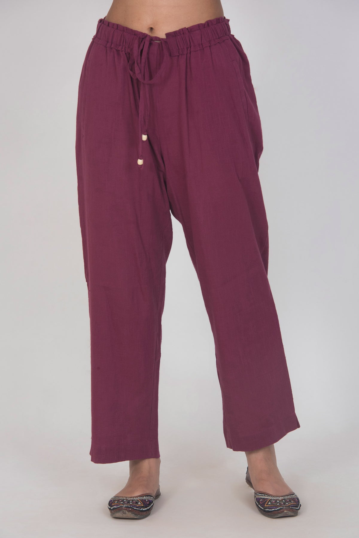 Purple Solid Pants with pocket