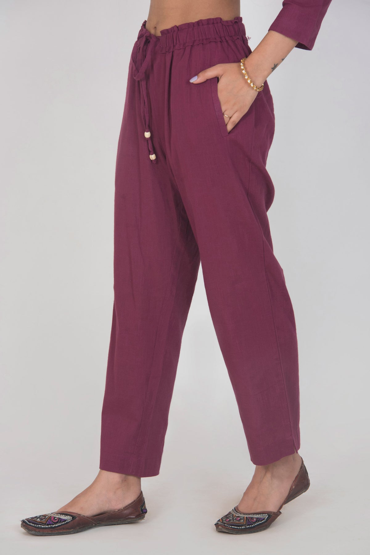 Purple Solid Pants with pocket