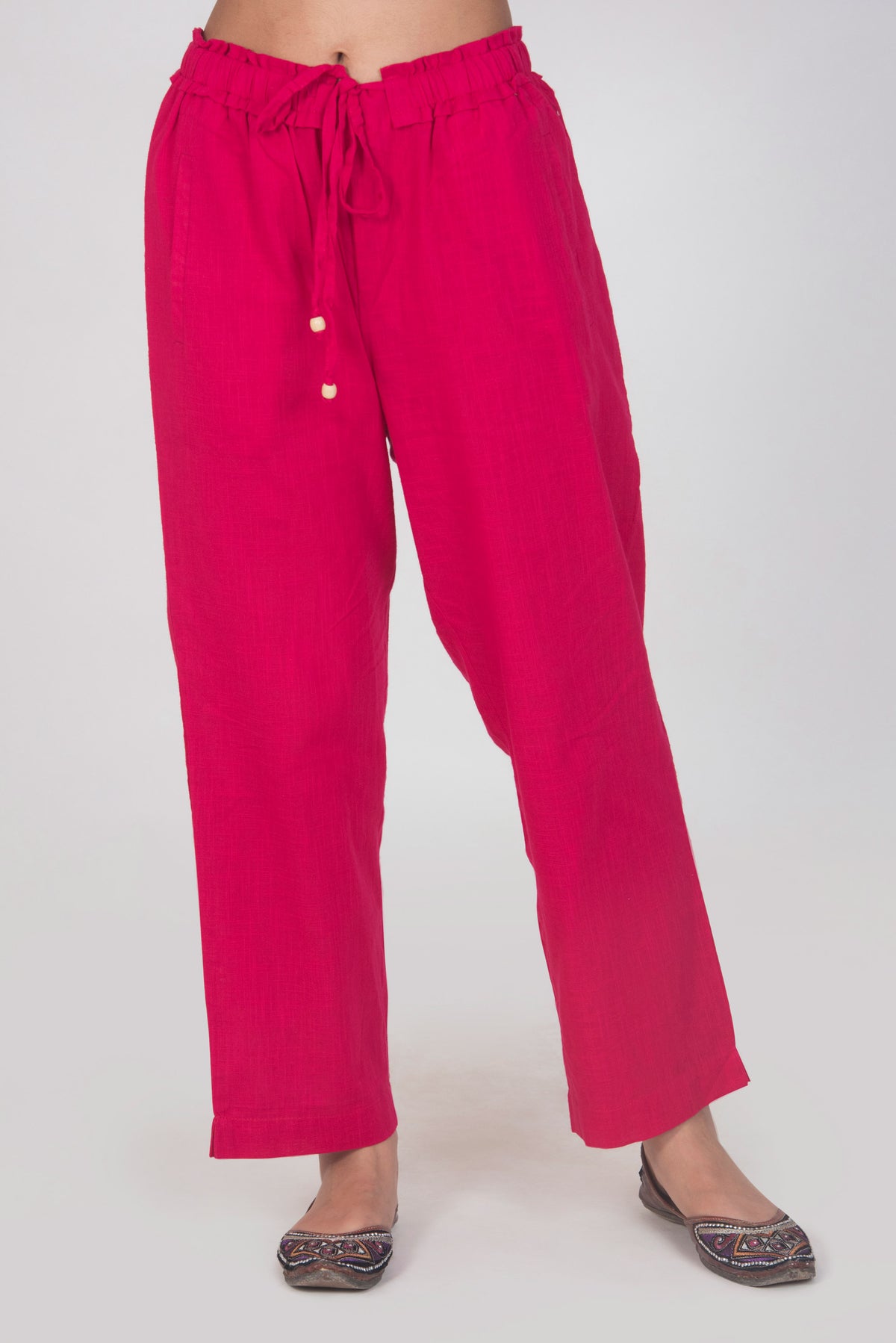 Hot Pink Solid Pants with pocket