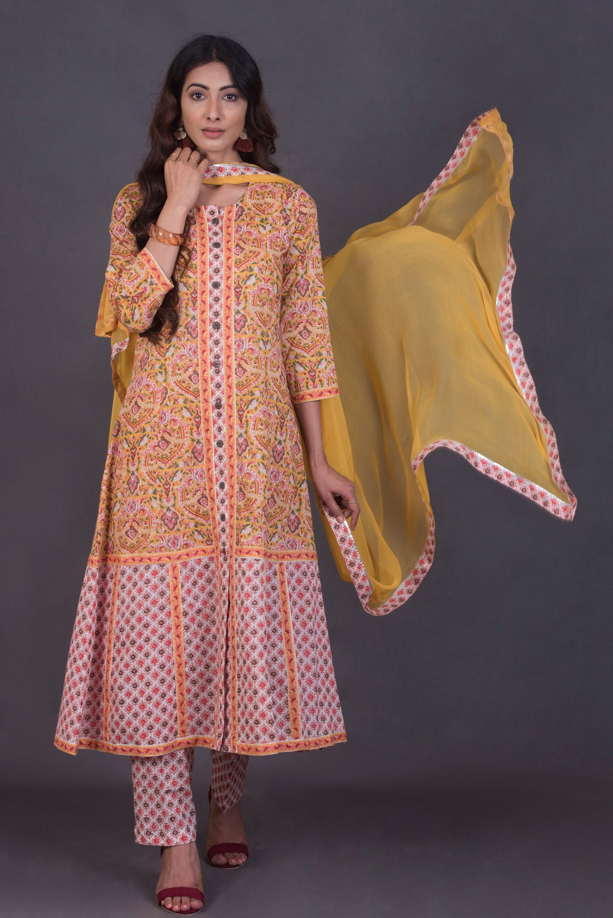 Yellow Chiffon Dupatta with Gota