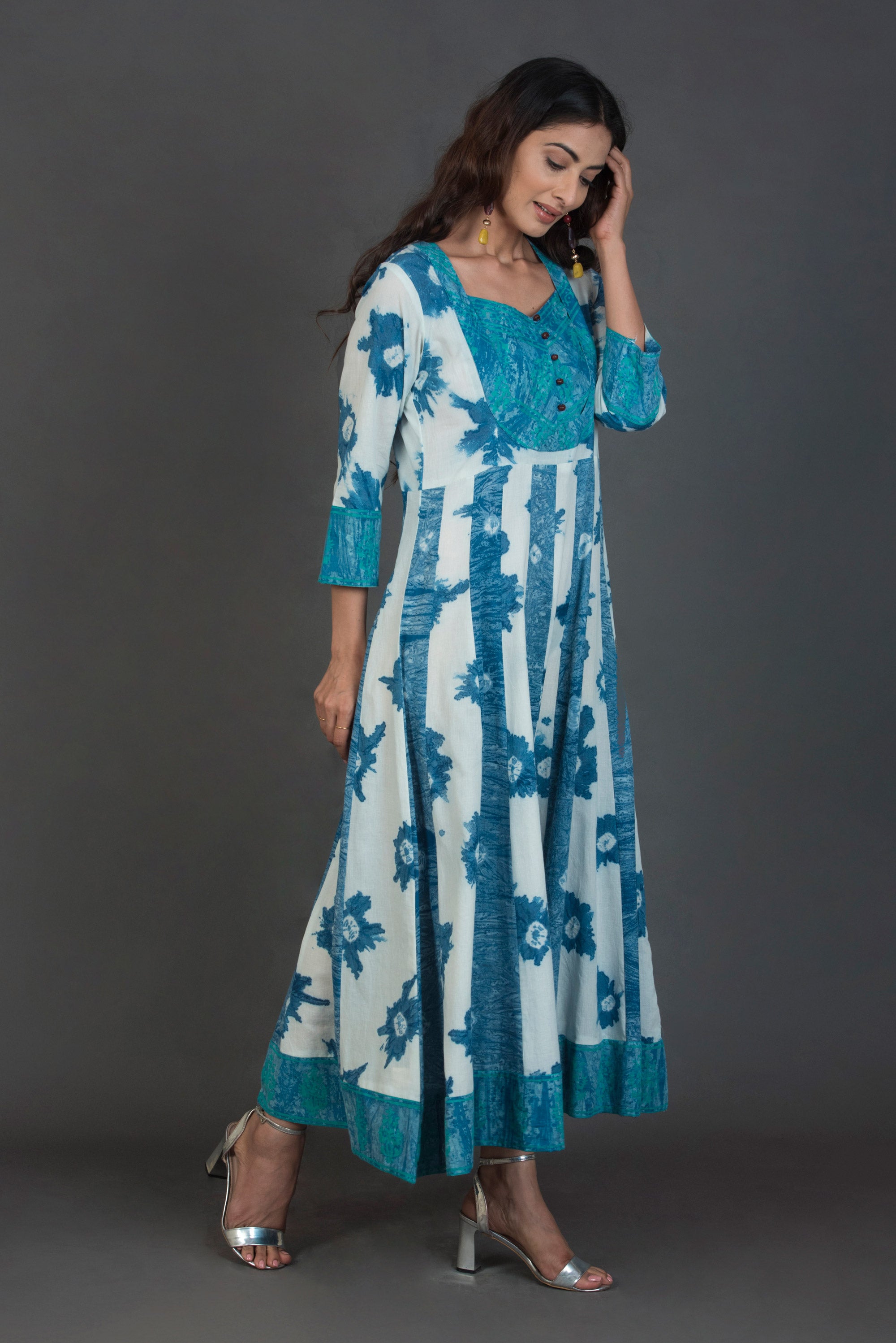 Striped Off Shoulder Maxi Ethnic Dress– Inddus.in