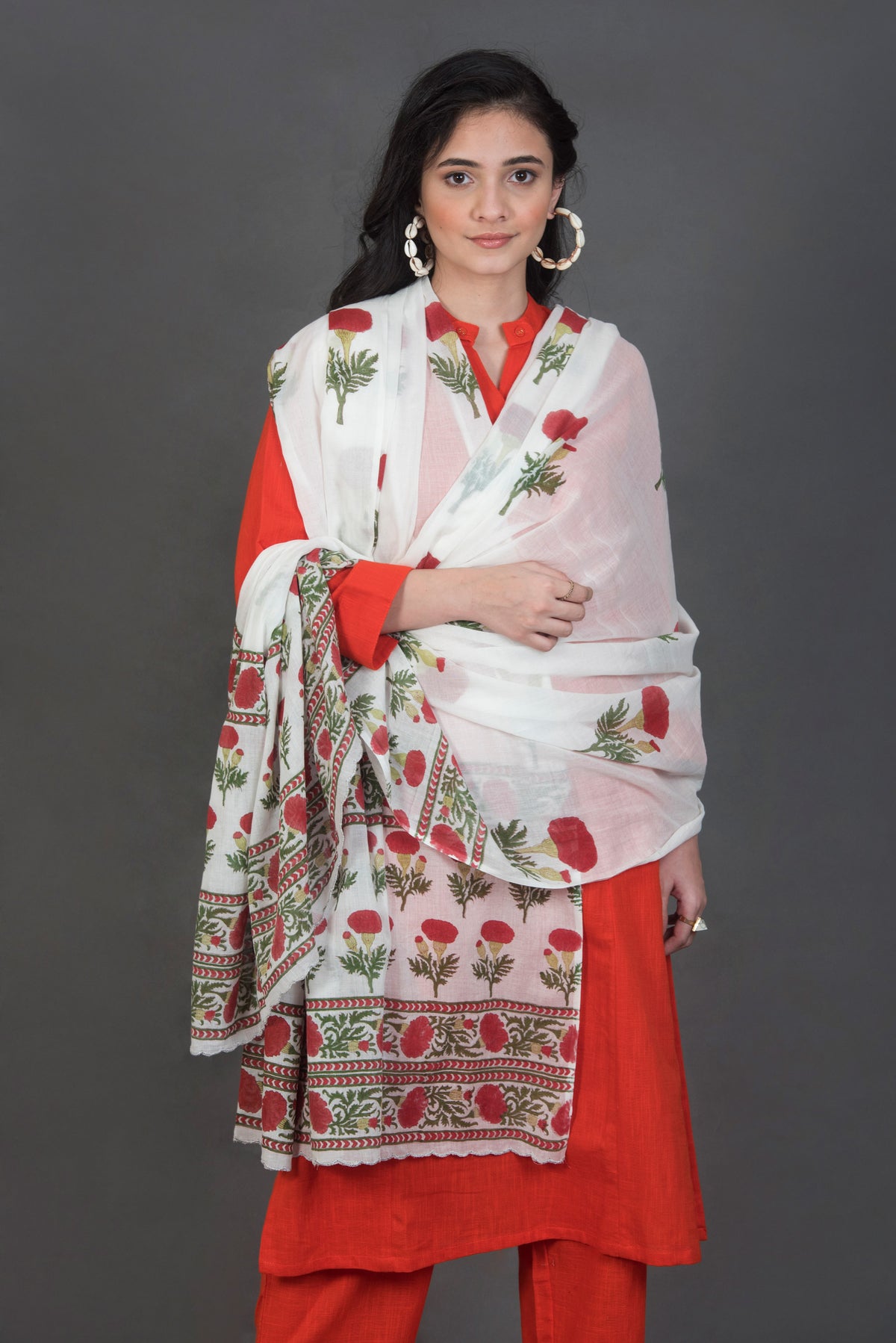 Floral Handblock Print Dupatta