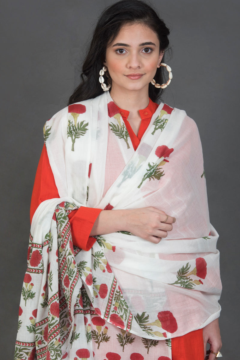 Floral Handblock Print Dupatta