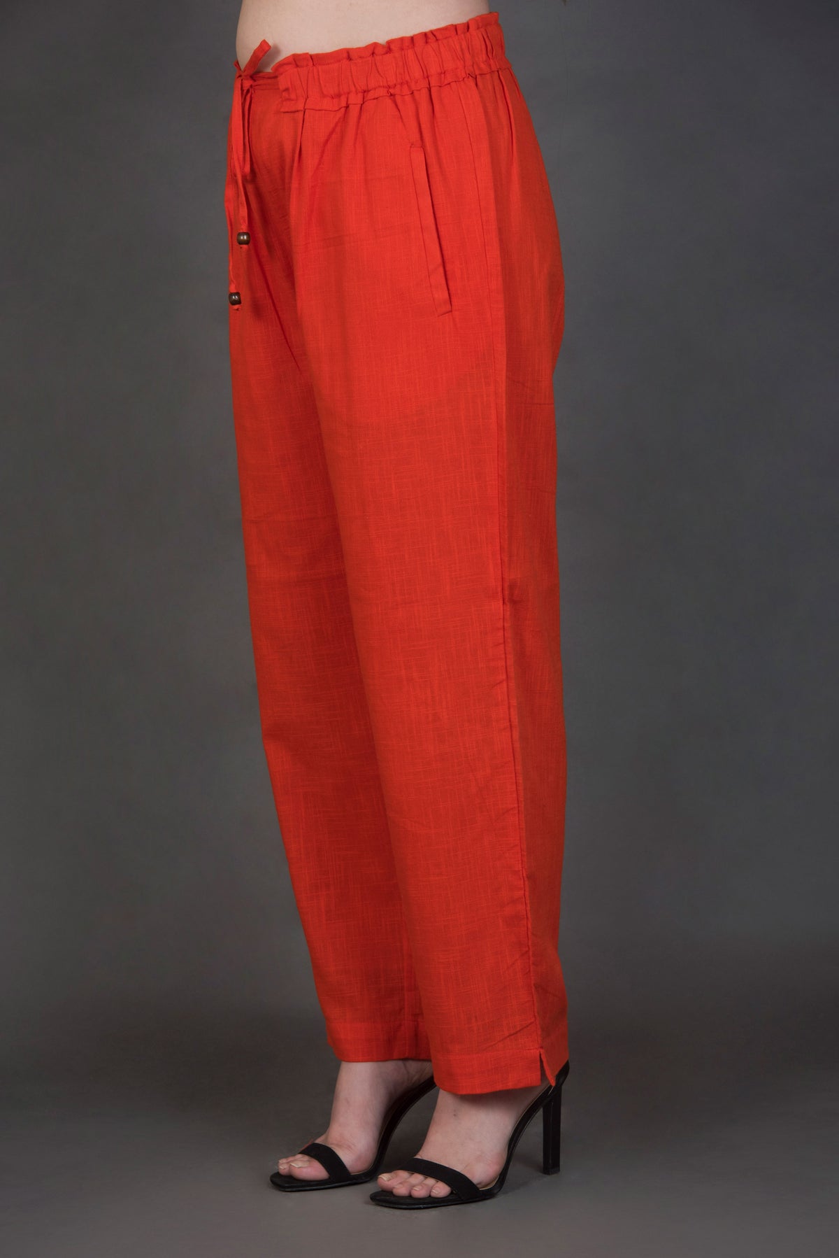 Orange Solid Pants with pocket