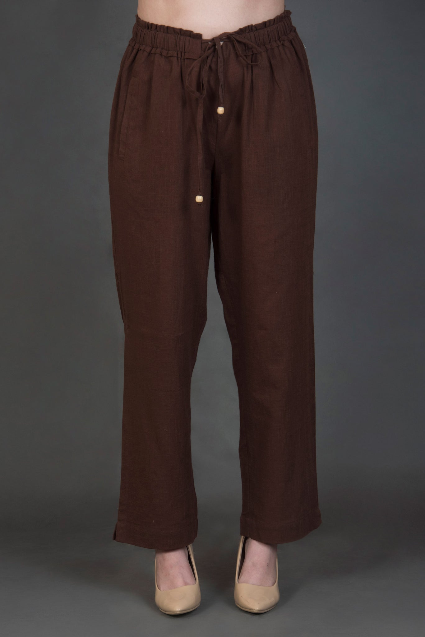 Brown Solid Pants with pocket