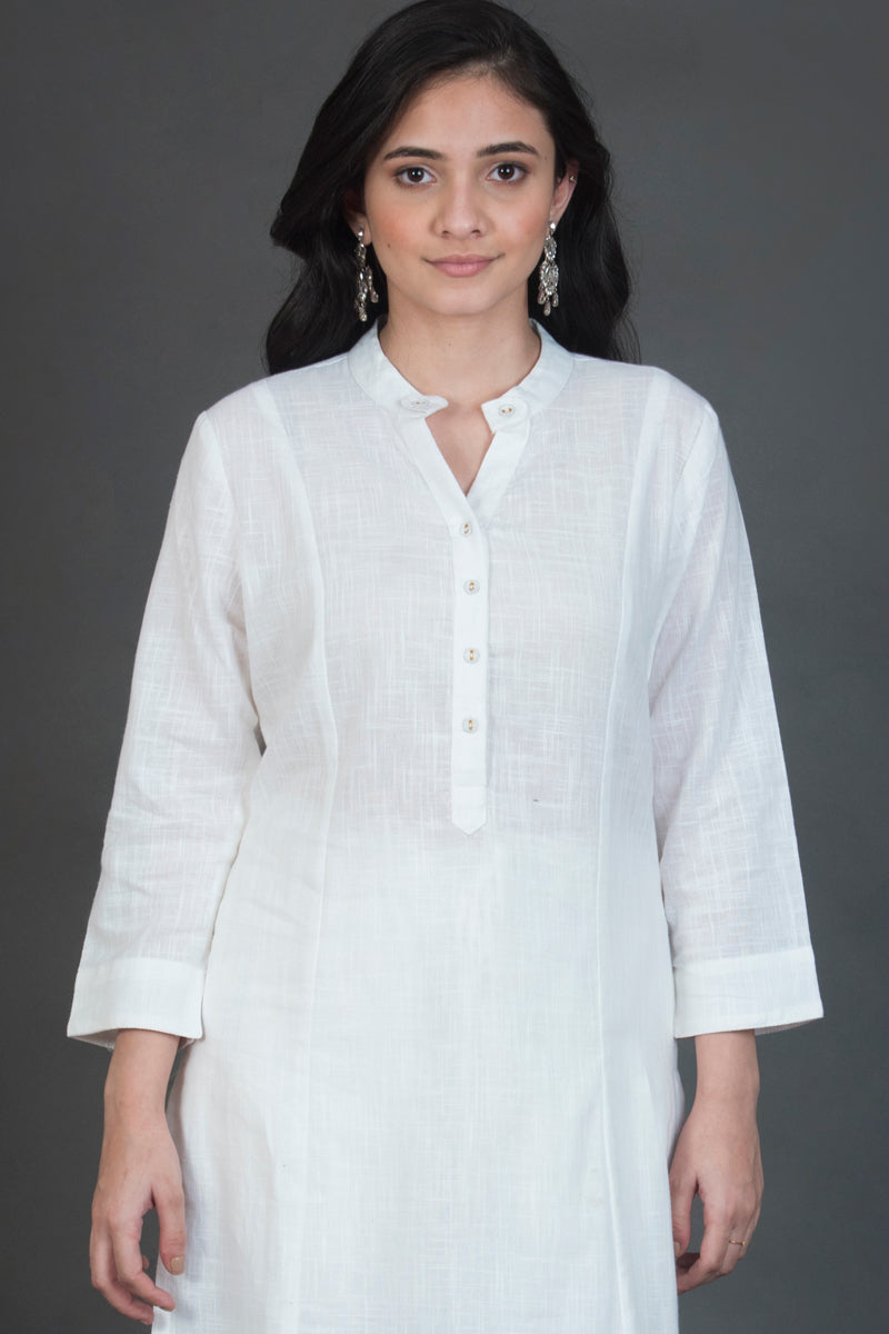 Slub Cotton Solid Kurta White
