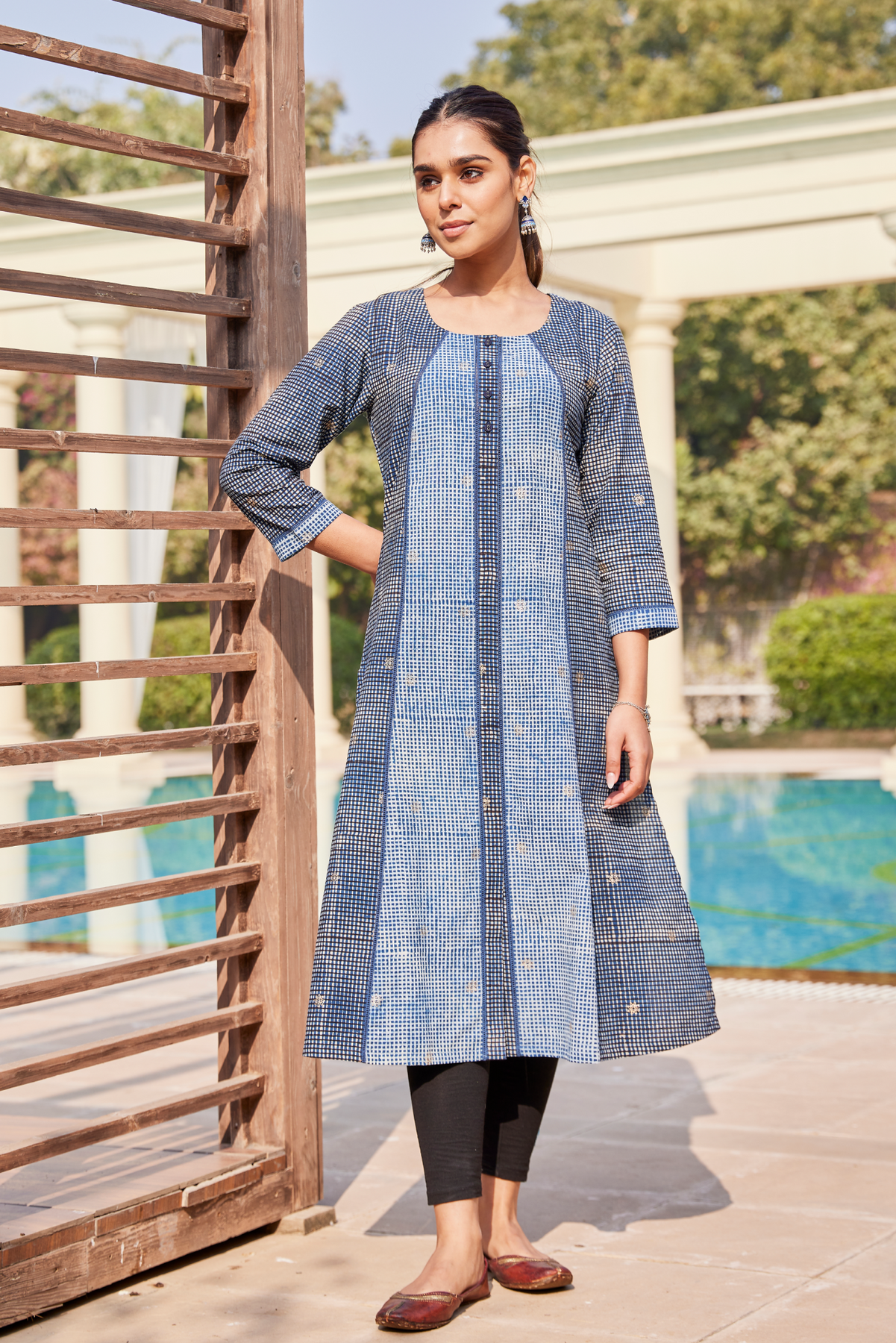Buy Bagru Indigo Block Print A Line Kurta Dress Vishnu
