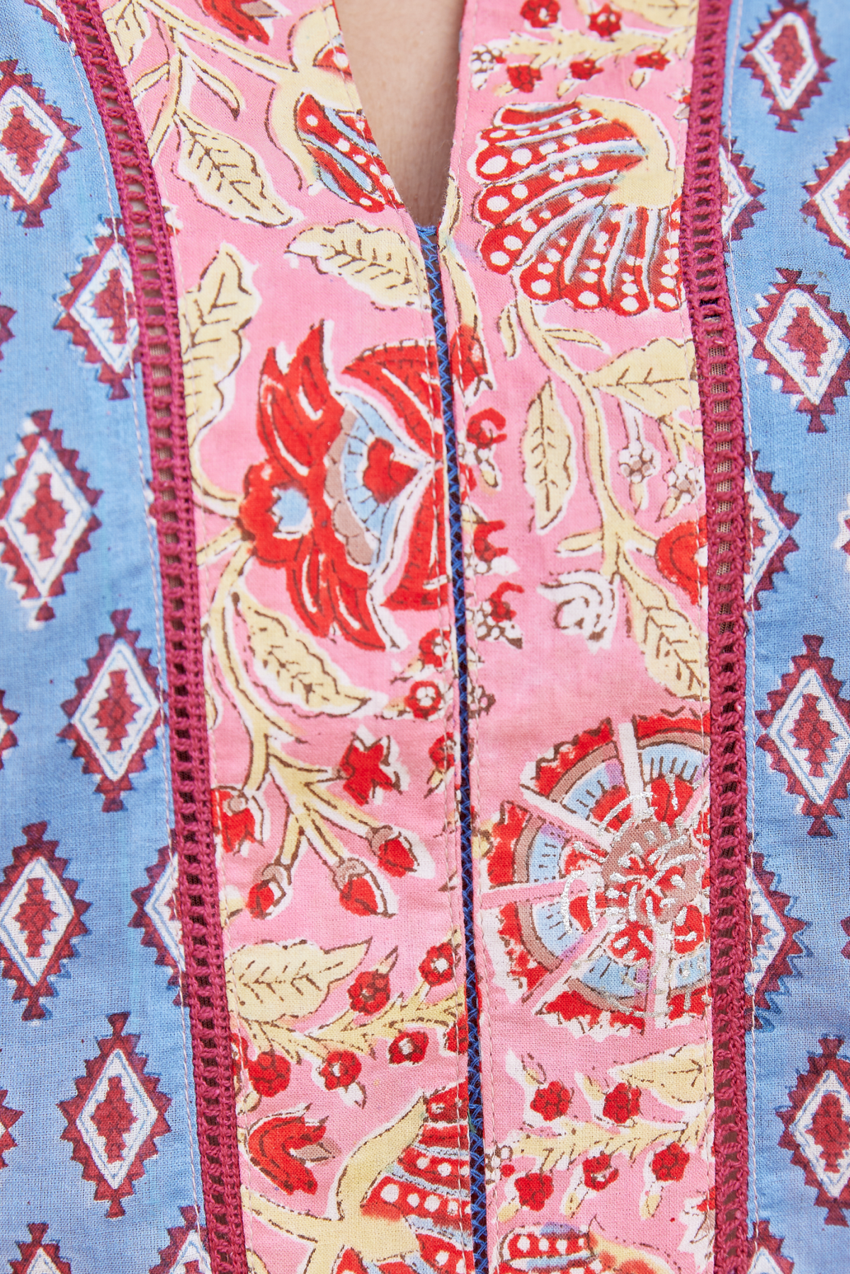 Buy Dual-Toned Geometric Hand Block Print Long Kurta for Women