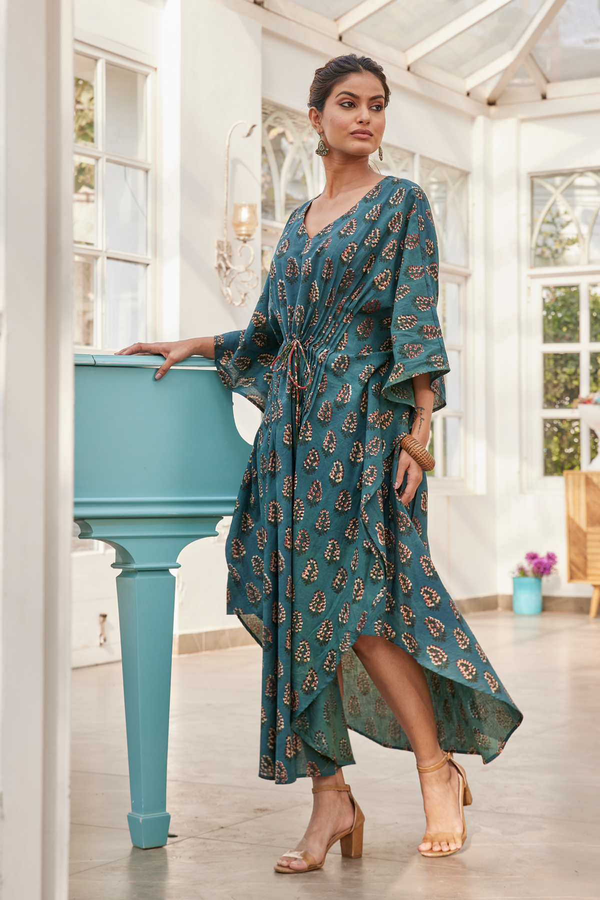 Blue Hand Block Print Kaftan