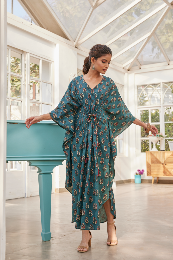 Blue Hand Block Print Kaftan