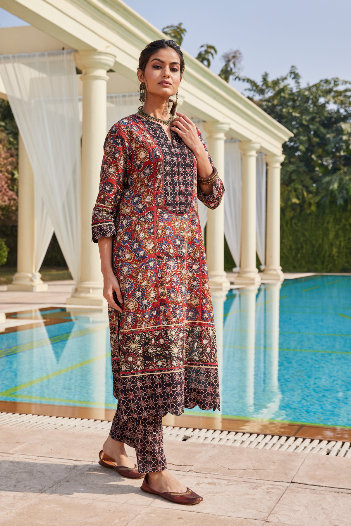 Buy Ajrakh & Bagru Print Long Straight Kurta for Women | Women's Ethnic Wear