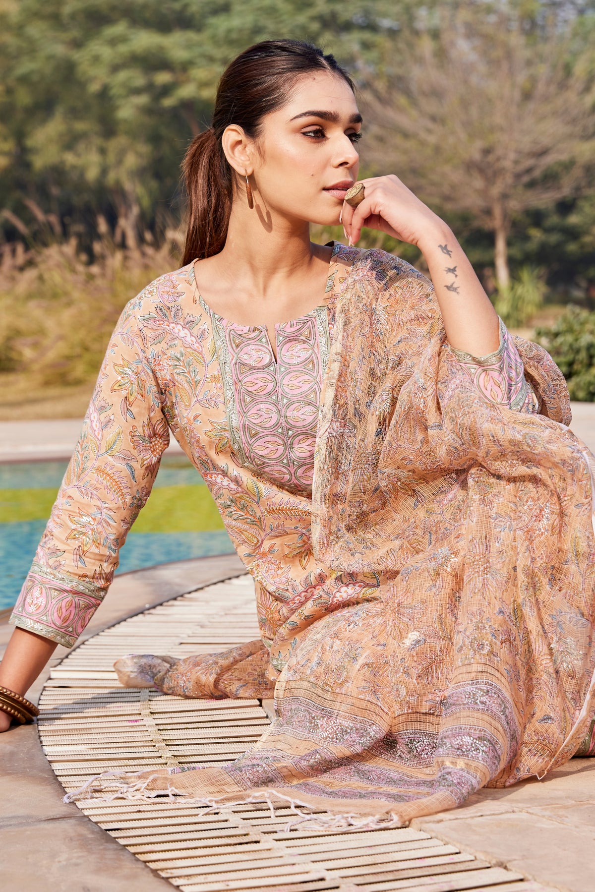 Sanganeri Floral Hand Block Print Kurta