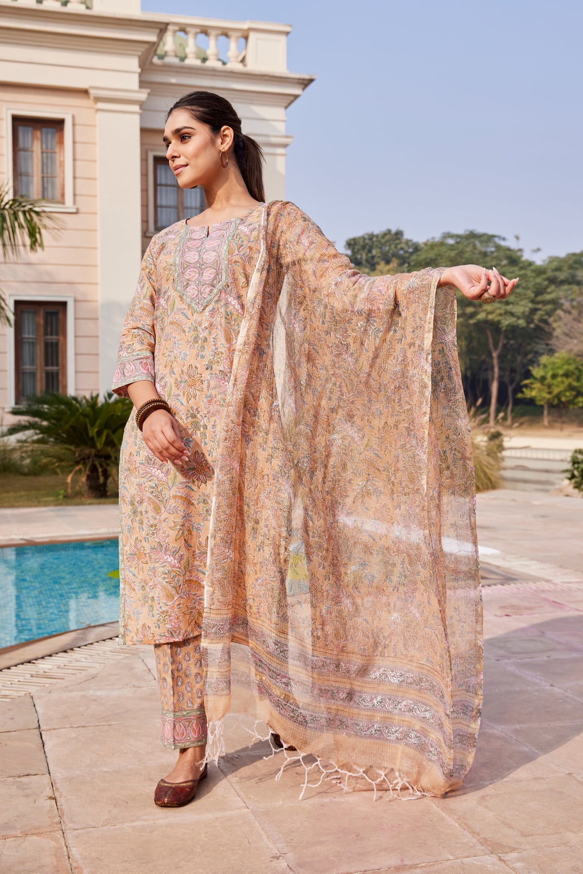 Sanganeri Floral Hand Block Print Kurta