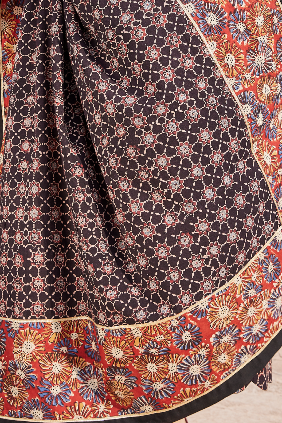 Ajrakh & Bagru Hand Printed Black Dupatta