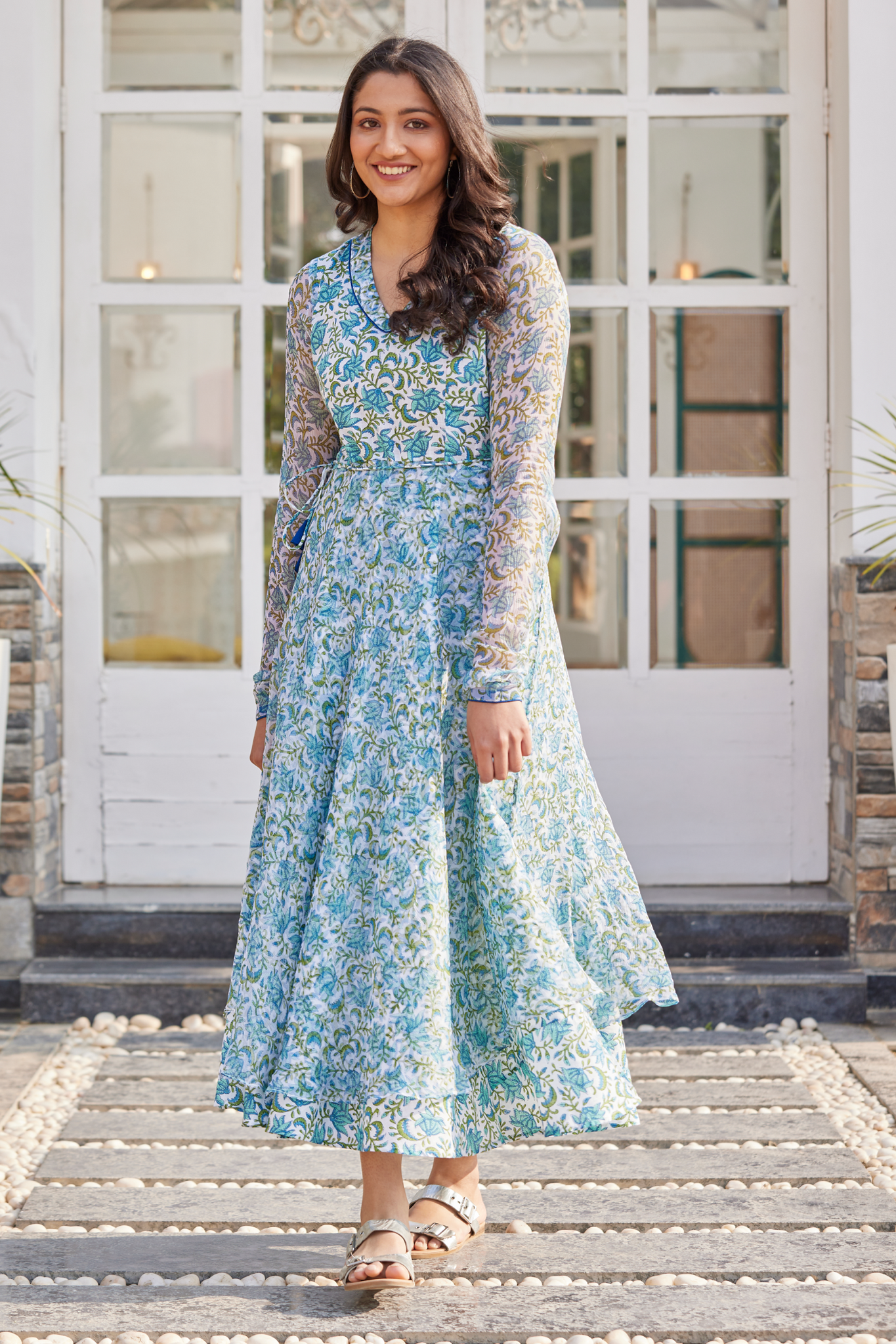 Sanganeri Print V-Neck Floral Dress