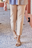 Solid Beige Relaxed Fit Cotton Pants