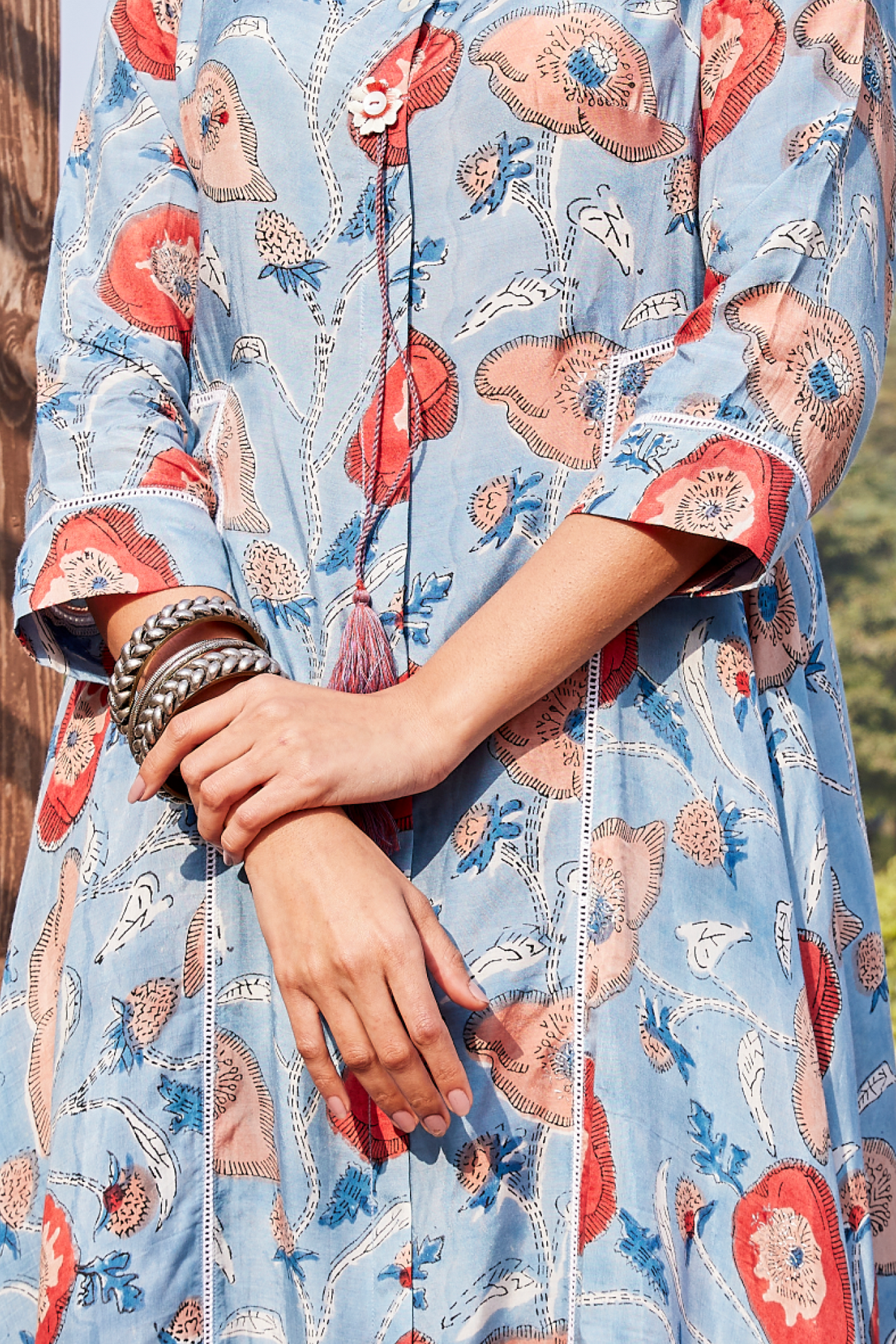 Sanganeri Hand Blocked Floral Asymmetrical Dress