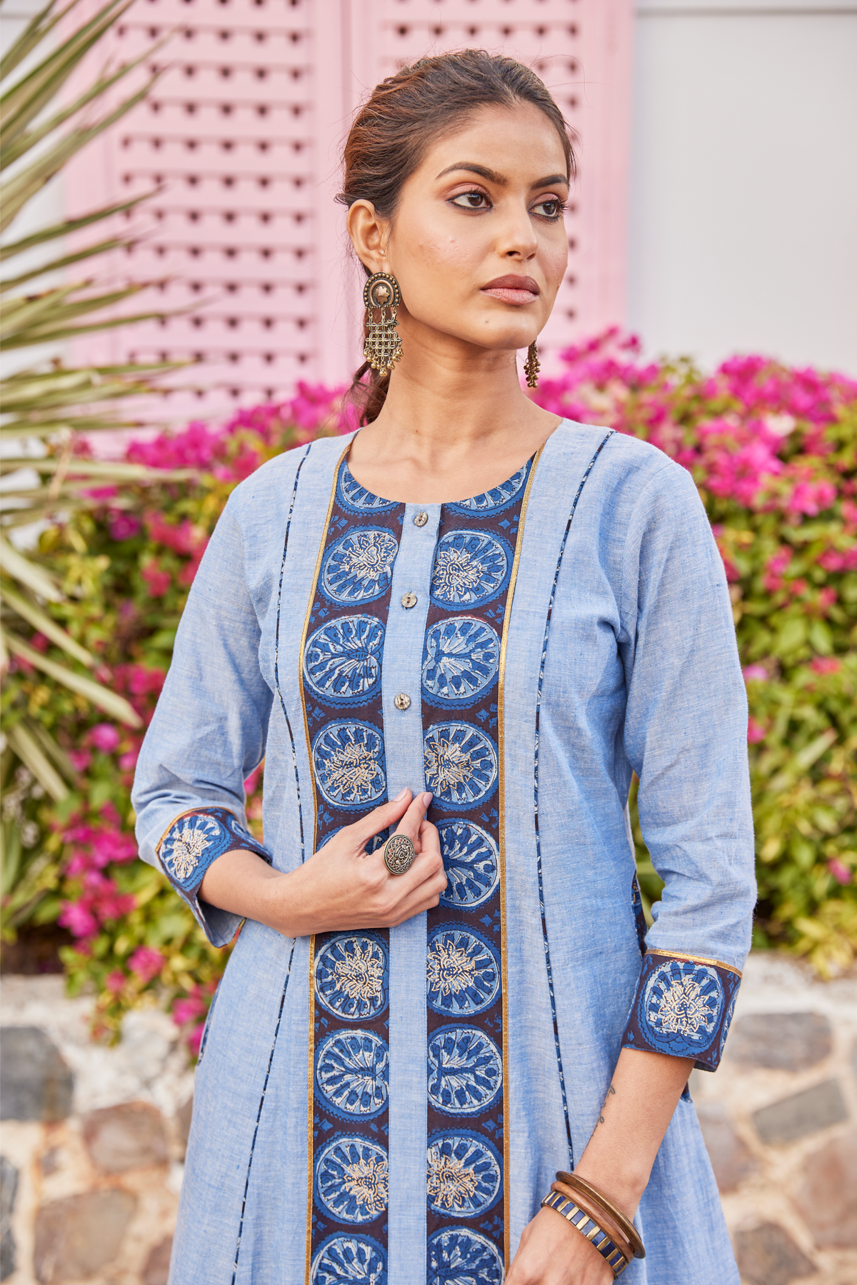 Buy Blue Handwoven Traditional Cotton Kurta-Dress Online 